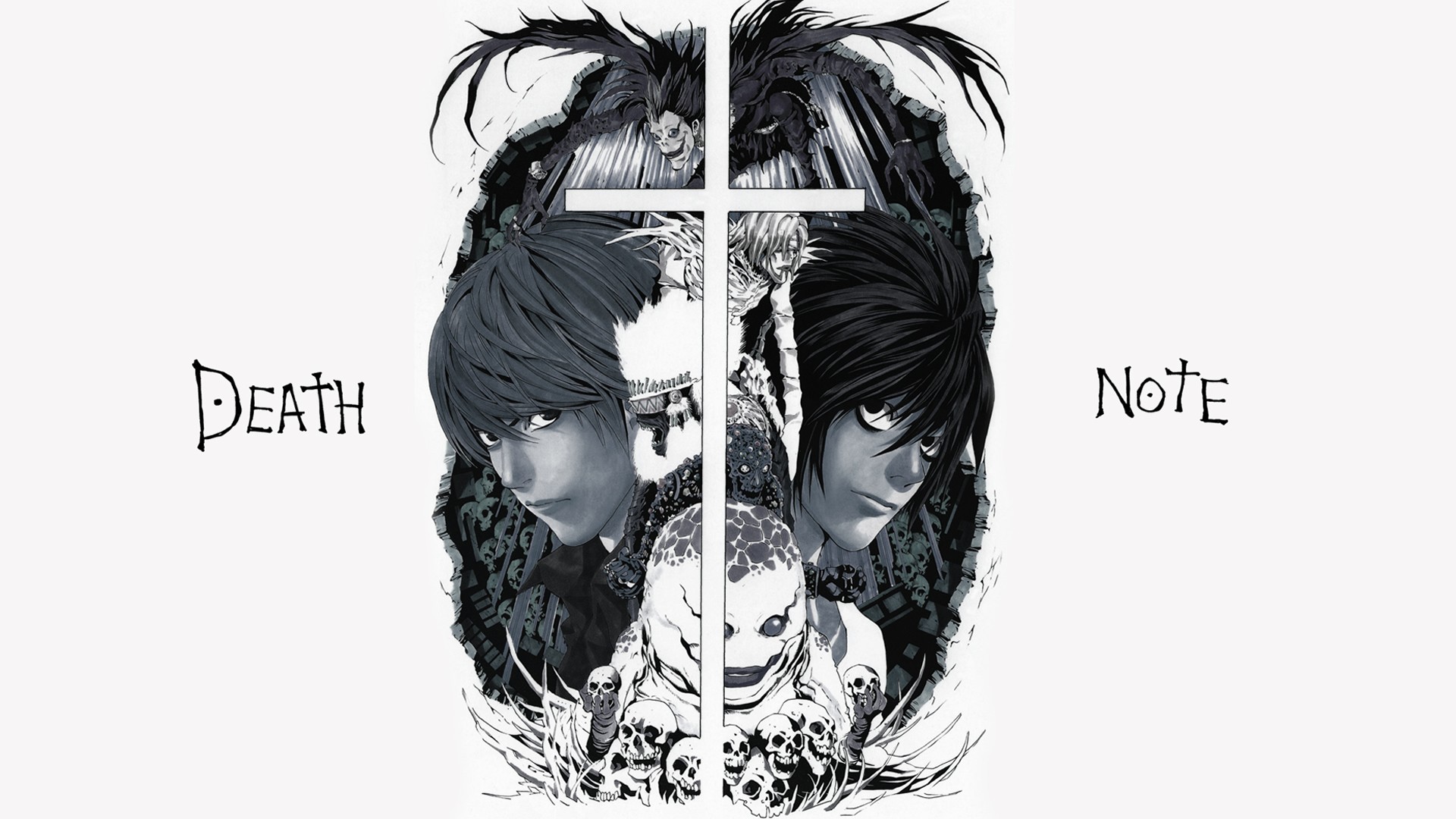 Anime 1920x1080 Death Note Lawliet L Yagami Light anime simple background white background