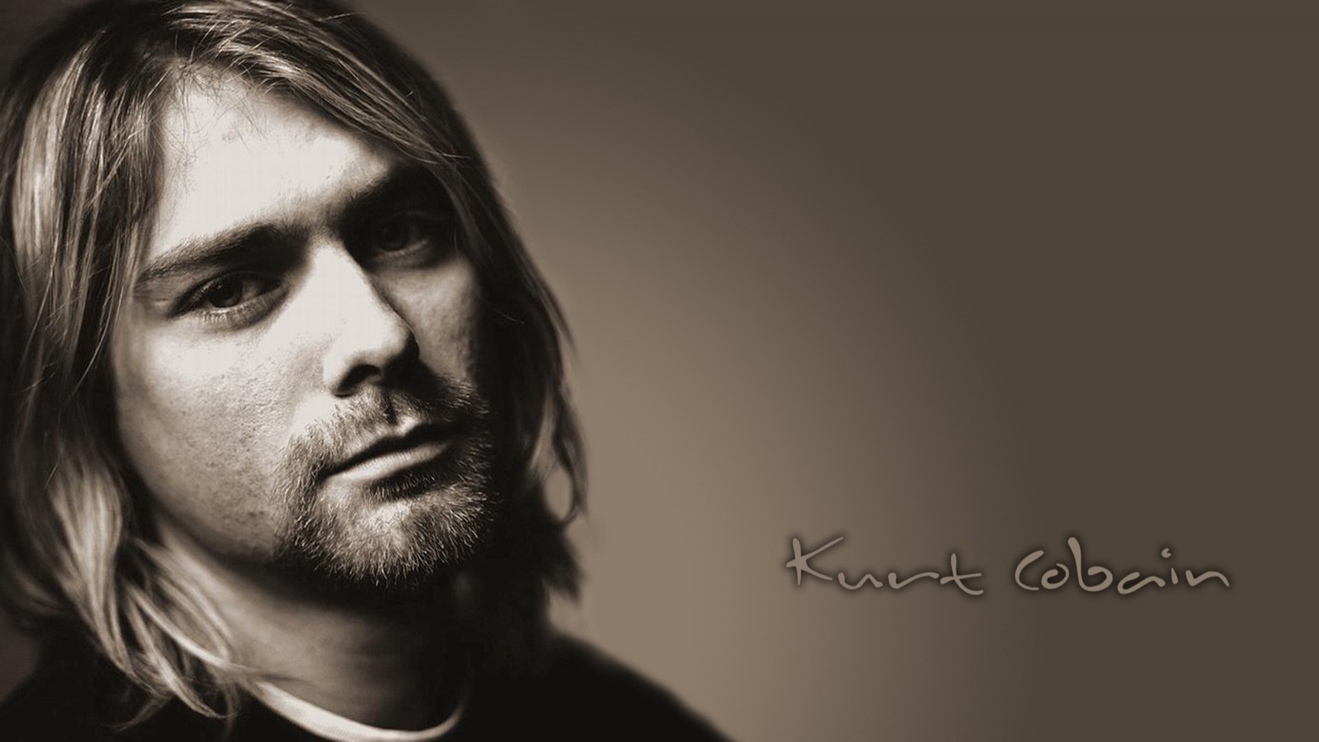 People 1920x1080 Kurt Cobain Nirvana sepia men looking at viewer long hair celebrity simple background music singer musician