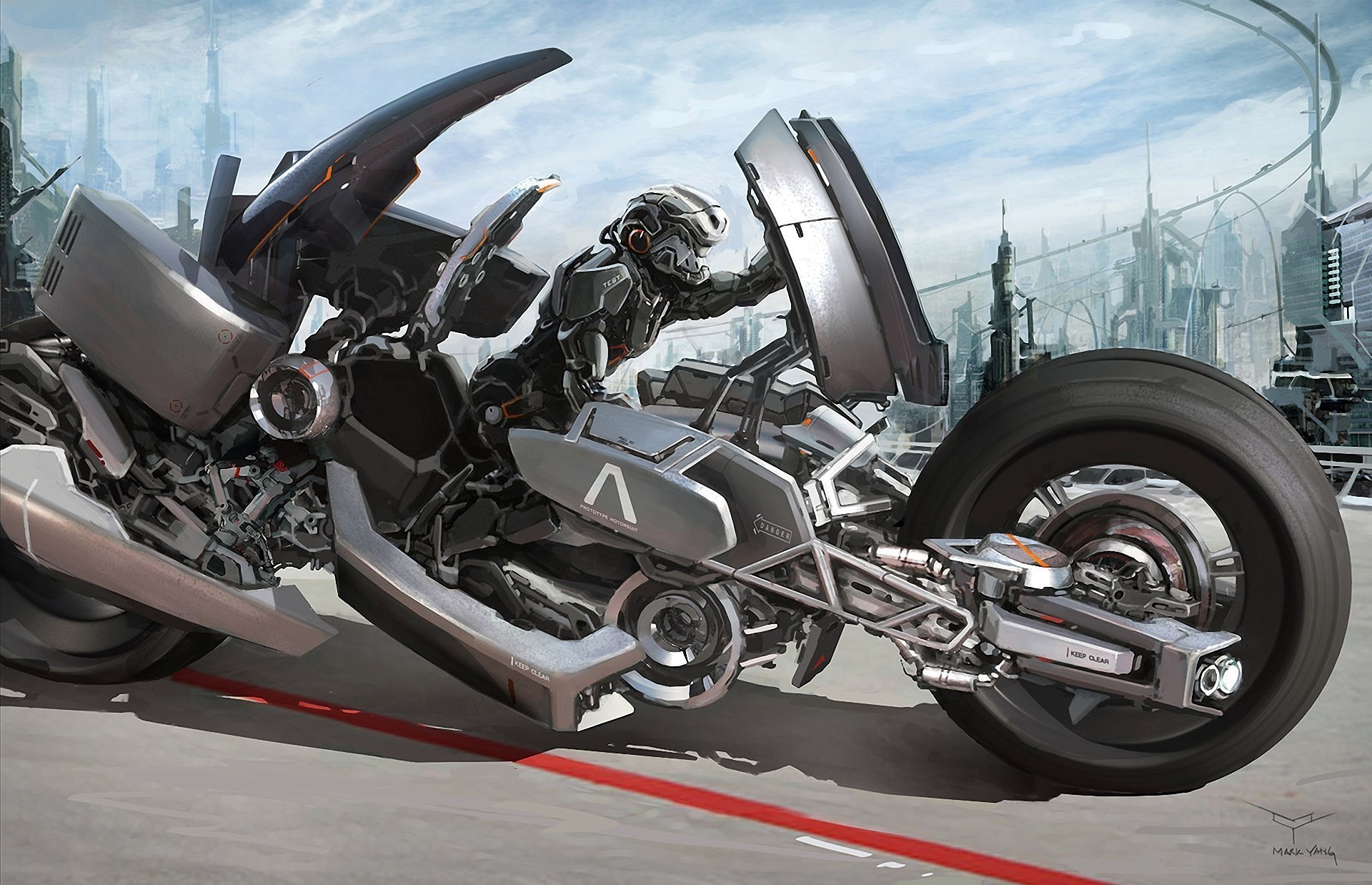 General 1920x1238 science fiction artwork cyborg futuristic motorcycle vehicle digital art watermarked