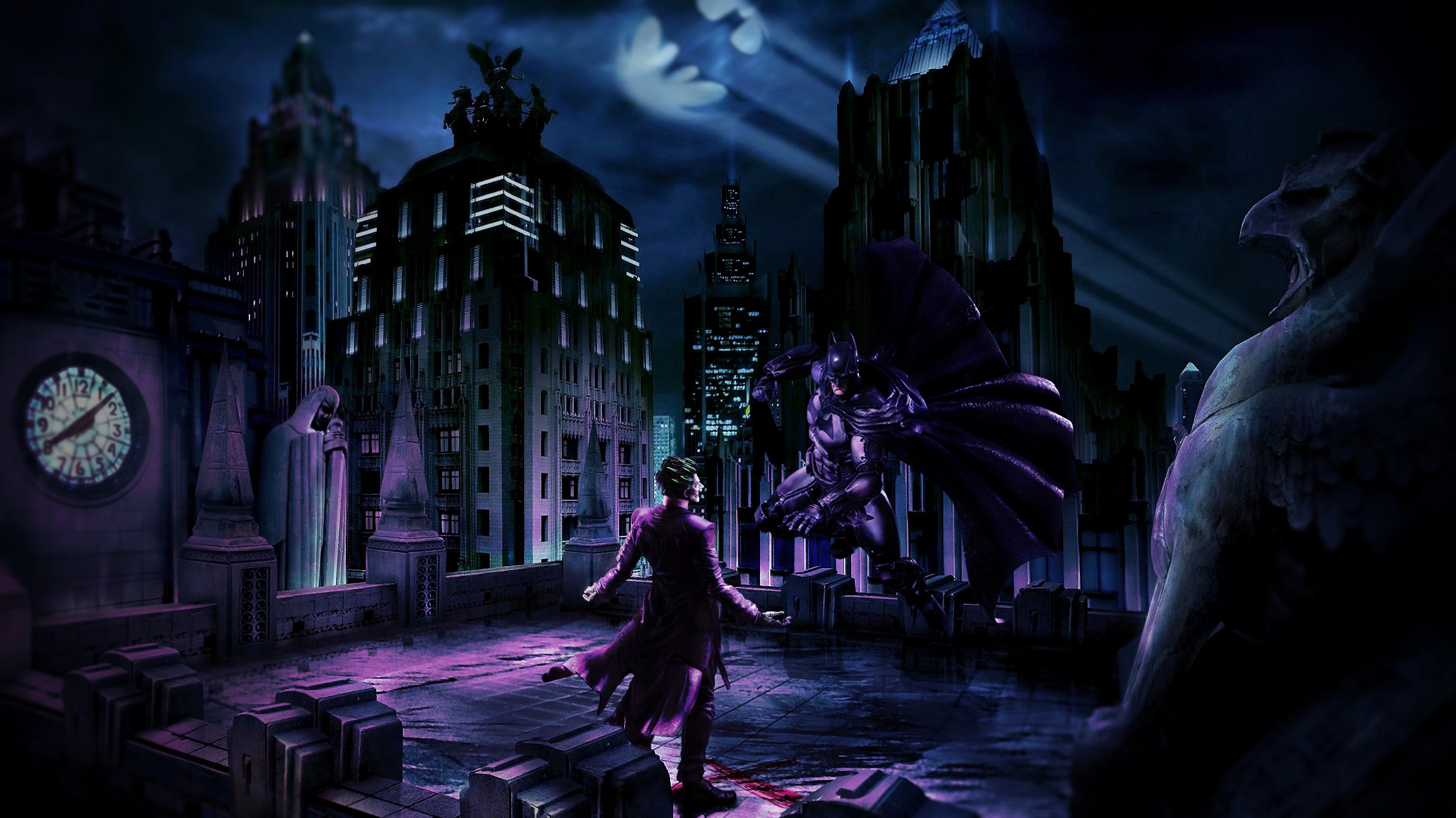 General 2253x1267 Batman Joker photoshopped comic art Gotham City clocks hero villains
