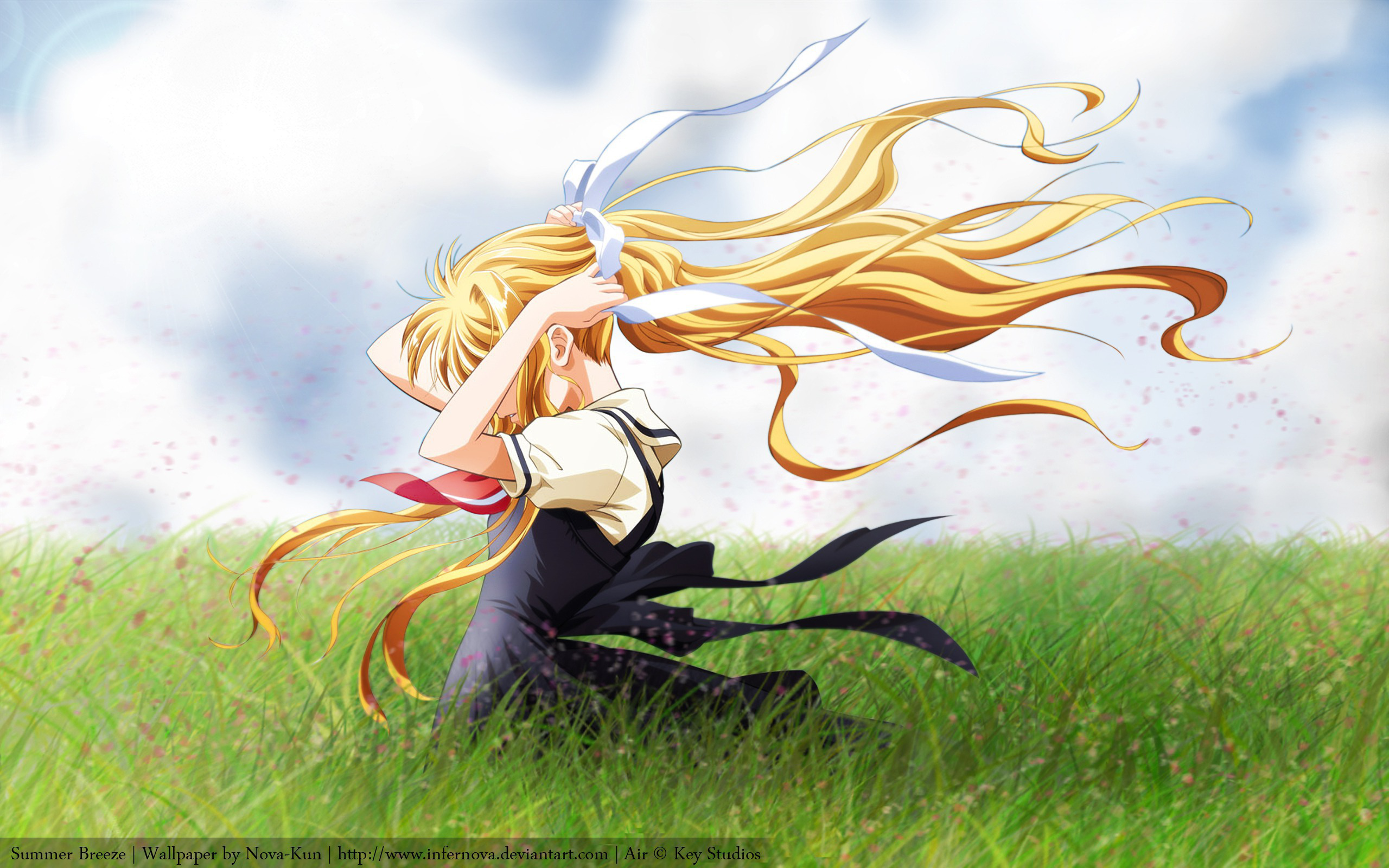 Anime 2560x1600 anime girls anime artwork women outdoors outdoors grass long hair blonde sky clouds
