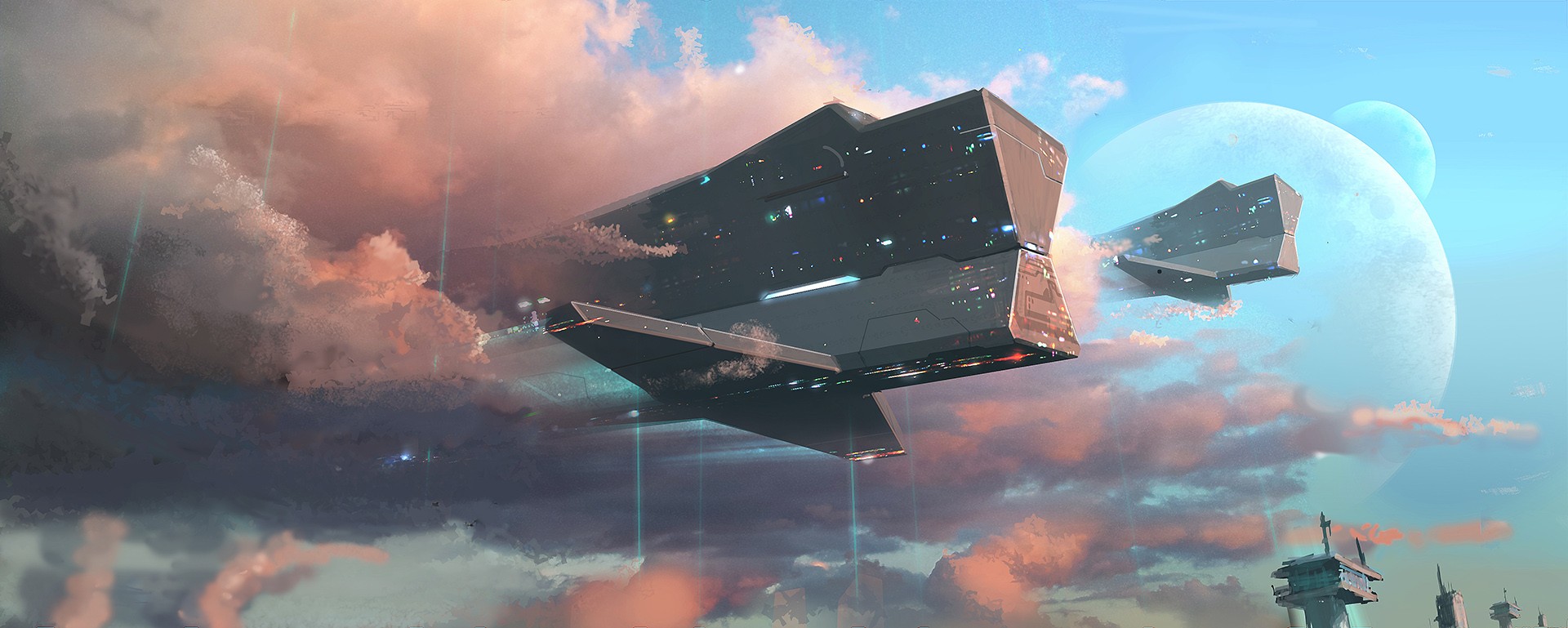 General 1920x769 spaceship futuristic science fiction space art artwork vehicle sky