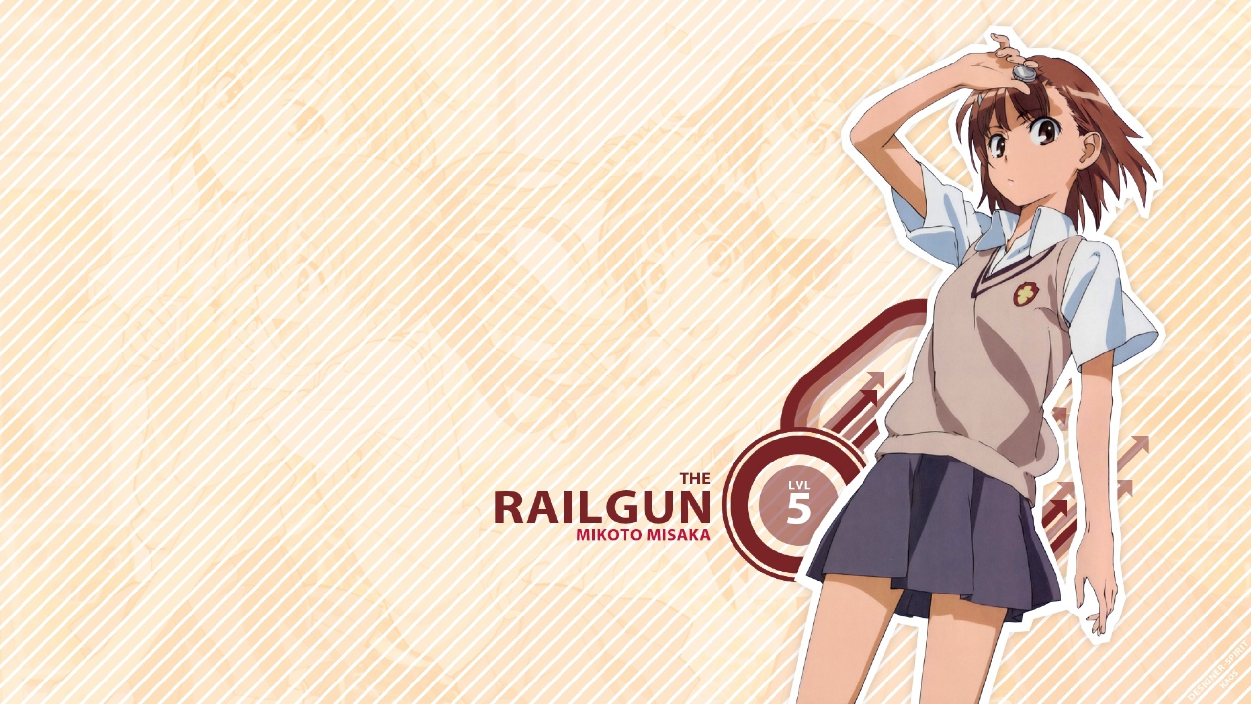Anime 2560x1440 anime To Aru Kagaku no Railgun miniskirt school uniform Misaka Mikoto anime girls arrow (design) brunette numbers