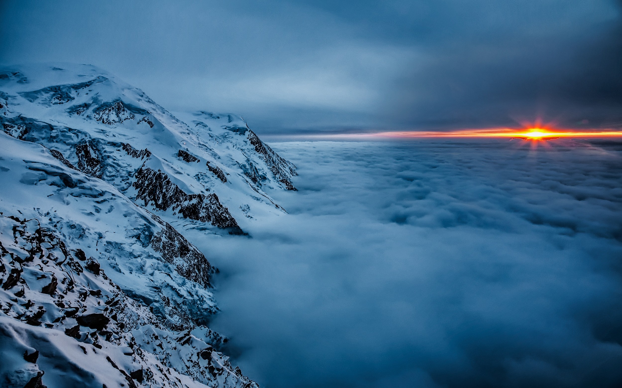 General 2500x1563 nature landscape sunset clouds mountains mist snow blue