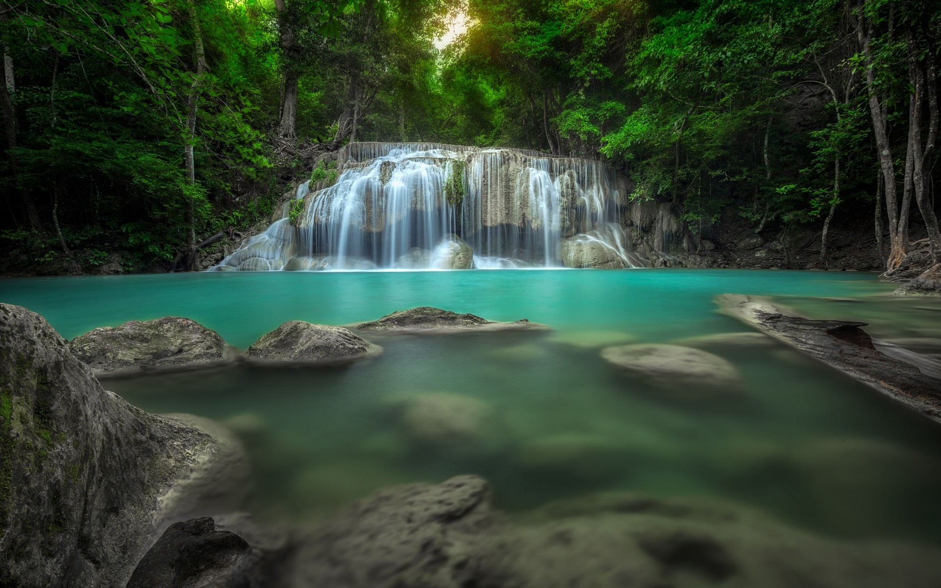 General 1920x1200 nature waterfall forest Thailand trees pond green turquoise tropical Asia water