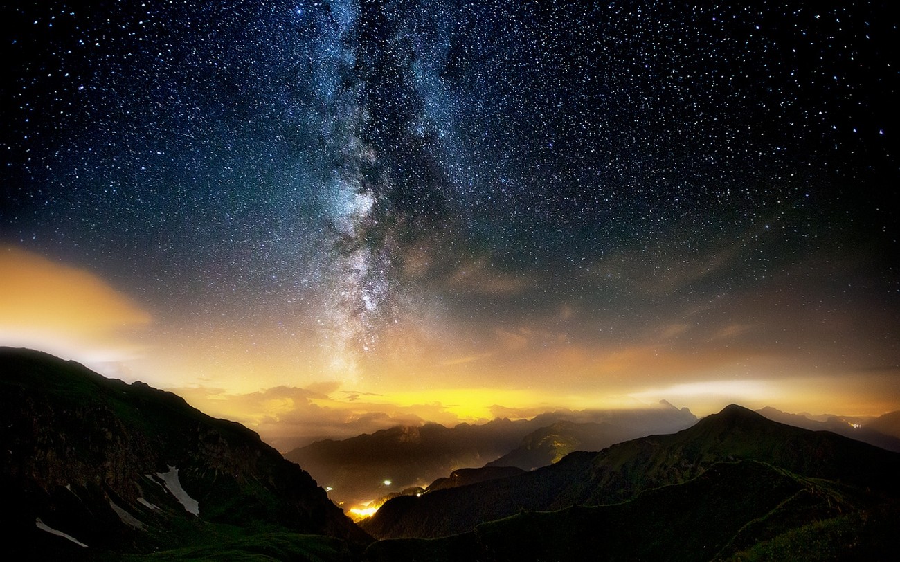 General 1300x812 nature landscape long exposure mountains Milky Way starry night mist lights Italy clouds dark stars low light