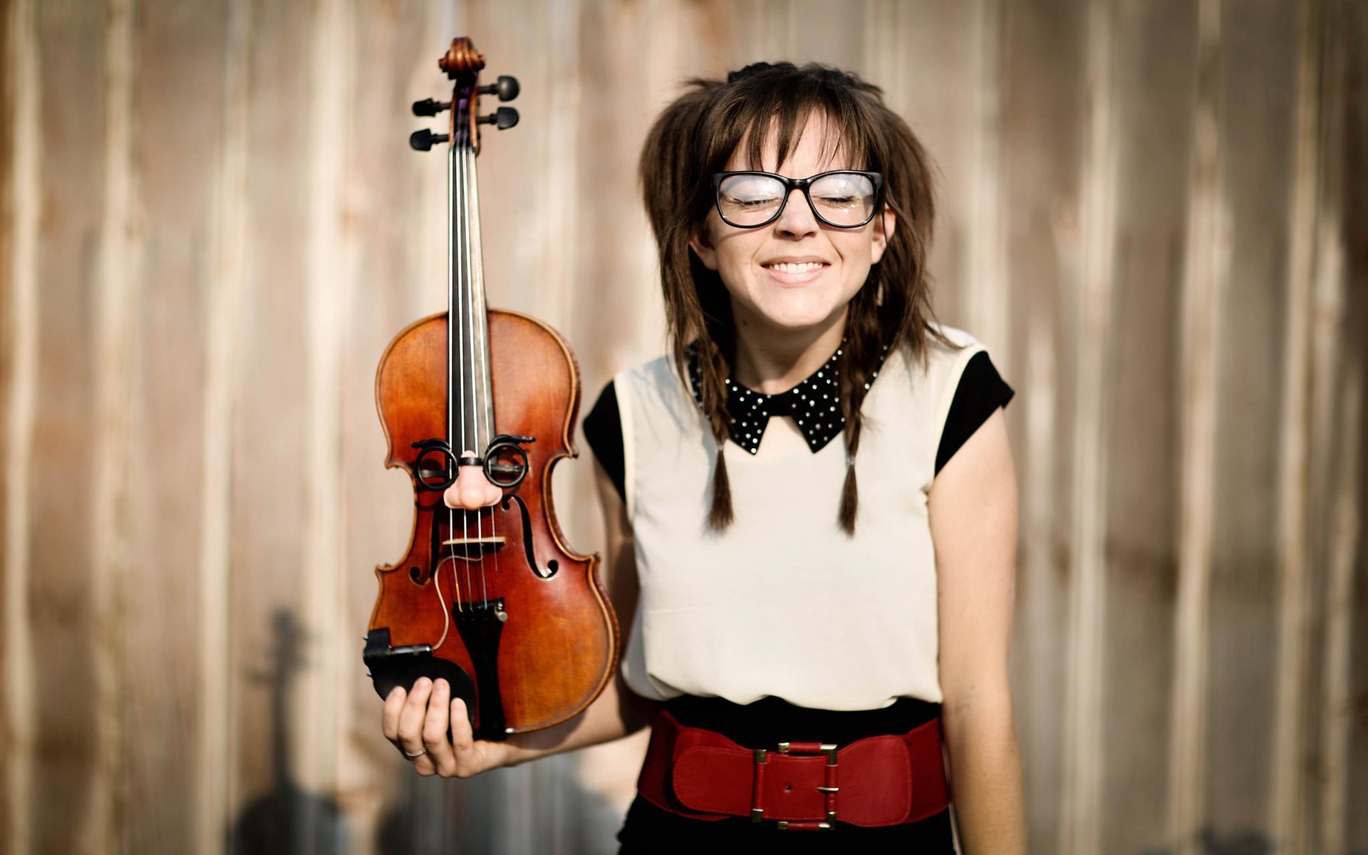 People 1920x1200 nerds women long hair Lindsey Stirling violin musical instrument glasses women with glasses closed eyes brunette musician
