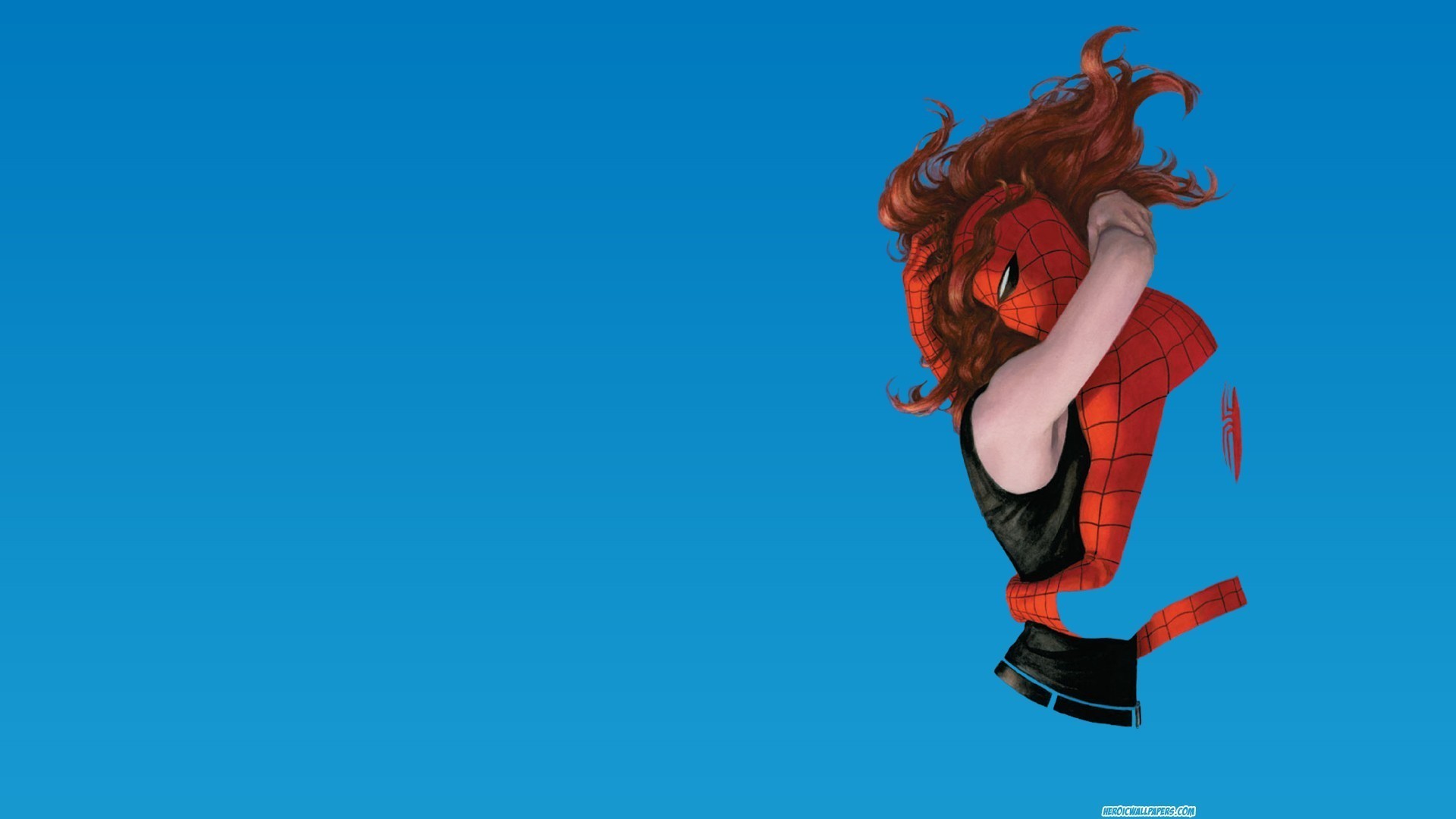 General 1920x1080 Spider-Man Peter Parker Mary Jane Watson artwork blue background gradient long hair hugging superhero comic art