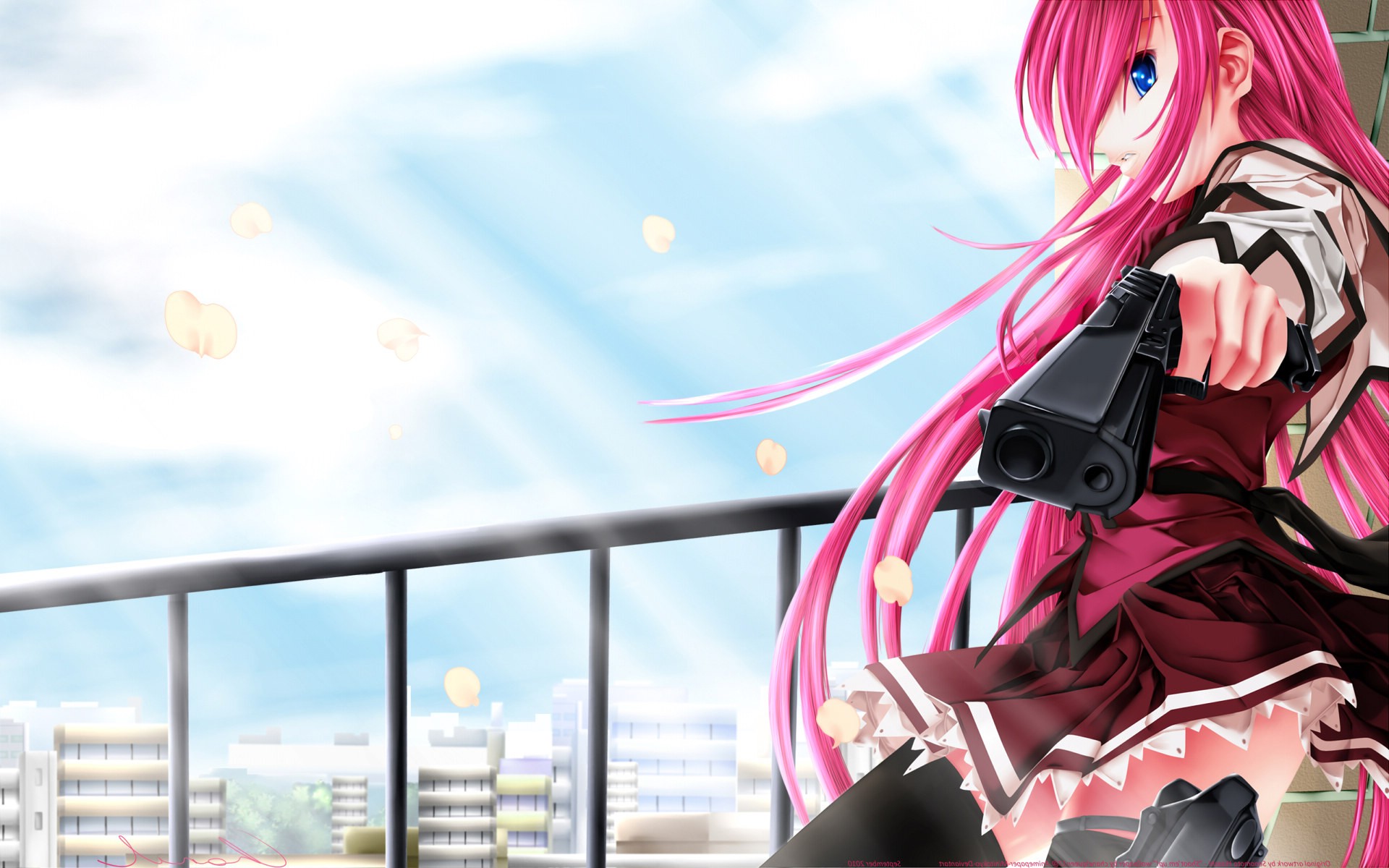 Anime 1920x1200 anime girls gun pistol pink hair visual novel girls with guns weapon long hair anime blue eyes