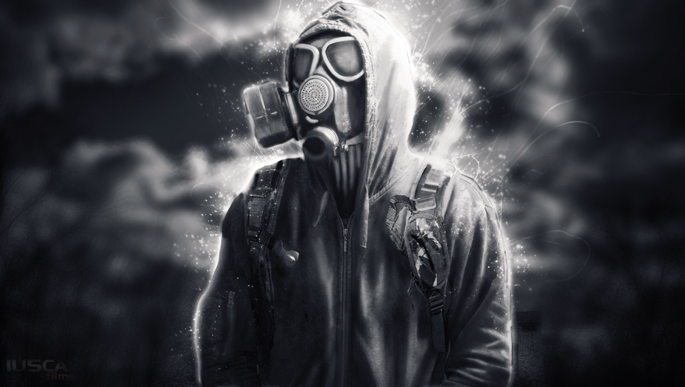People 1360x768 gas masks digital art artwork hoods
