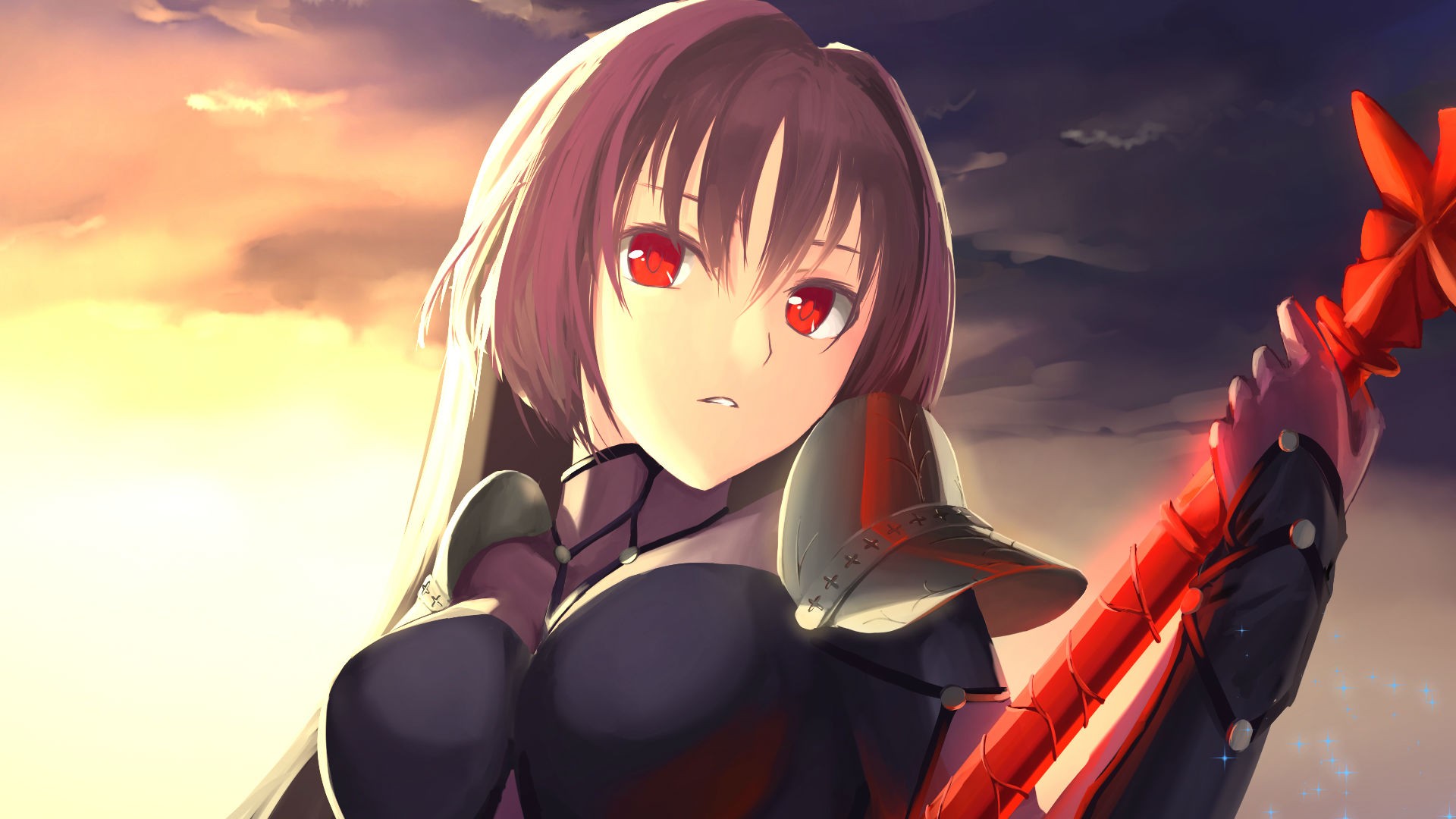 Anime 1920x1080 Fate series Type-Moon bangs anime girls Scathach red eyes purple hair
