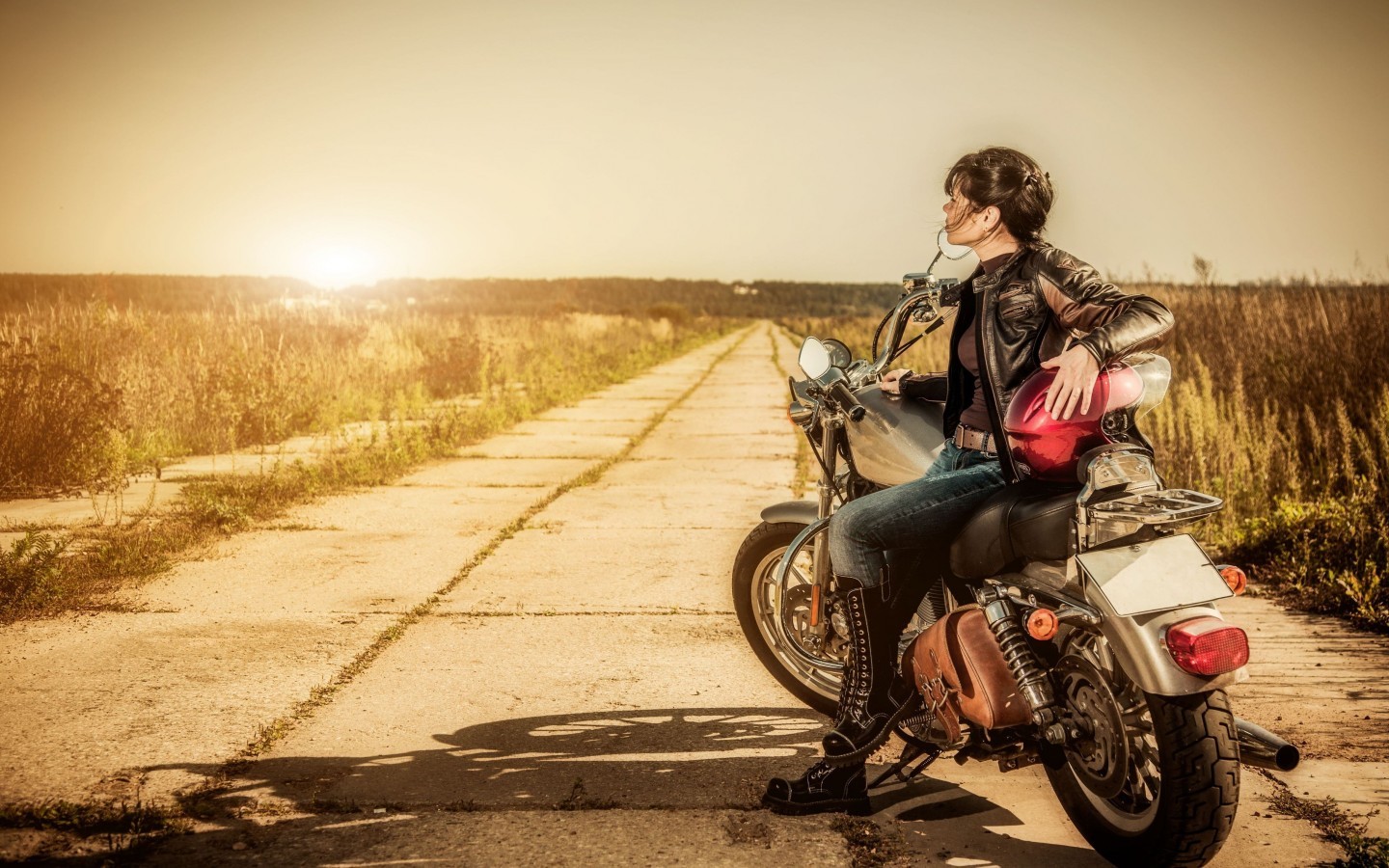 People 1440x900 motorcycle jeans women with motorcycles helmet landscape women women outdoors vehicle sunlight