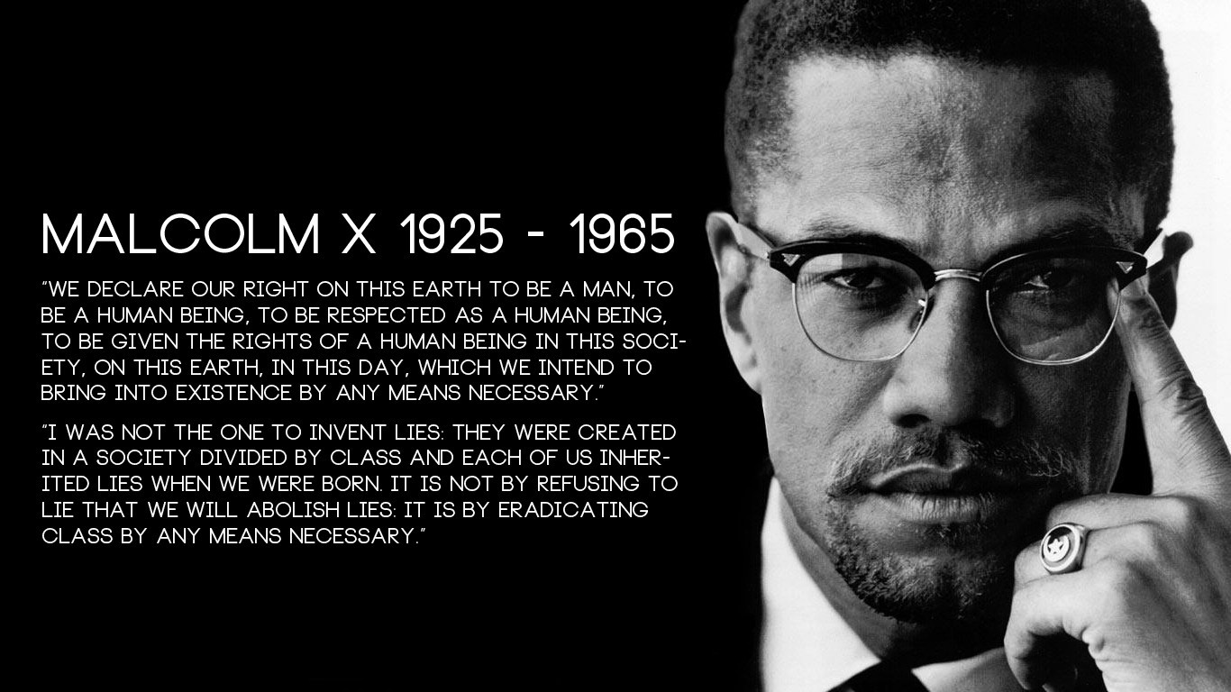 General 1366x768 text men glasses numbers simple background political figure Malcolm X quote black men