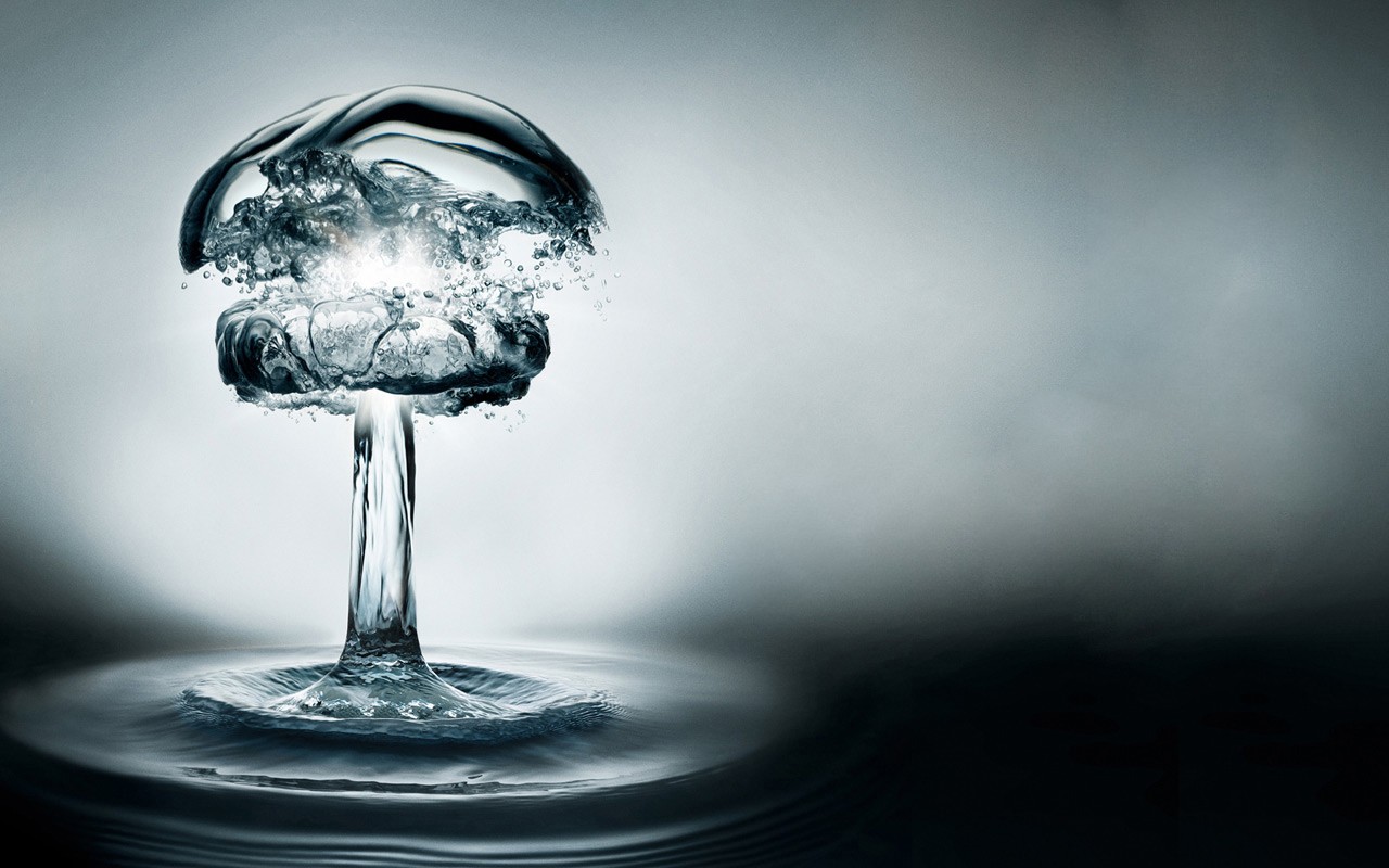 General 1280x800 water drops water ripples digital art liquid mushroom clouds gray