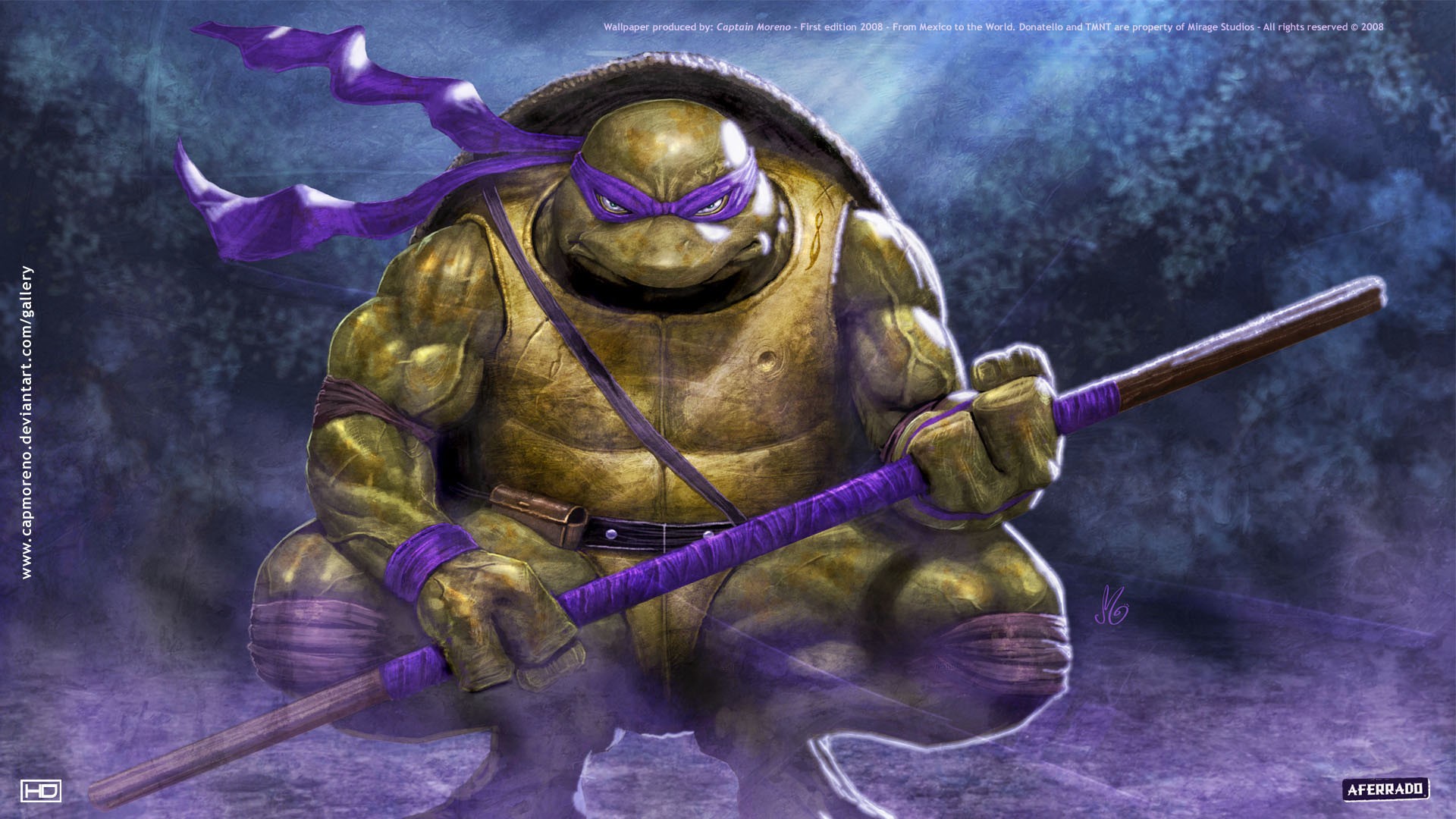 General 1920x1080 Teenage Mutant Ninja Turtles warrior purple squatting artwork DeviantArt mask 2008 (Year)