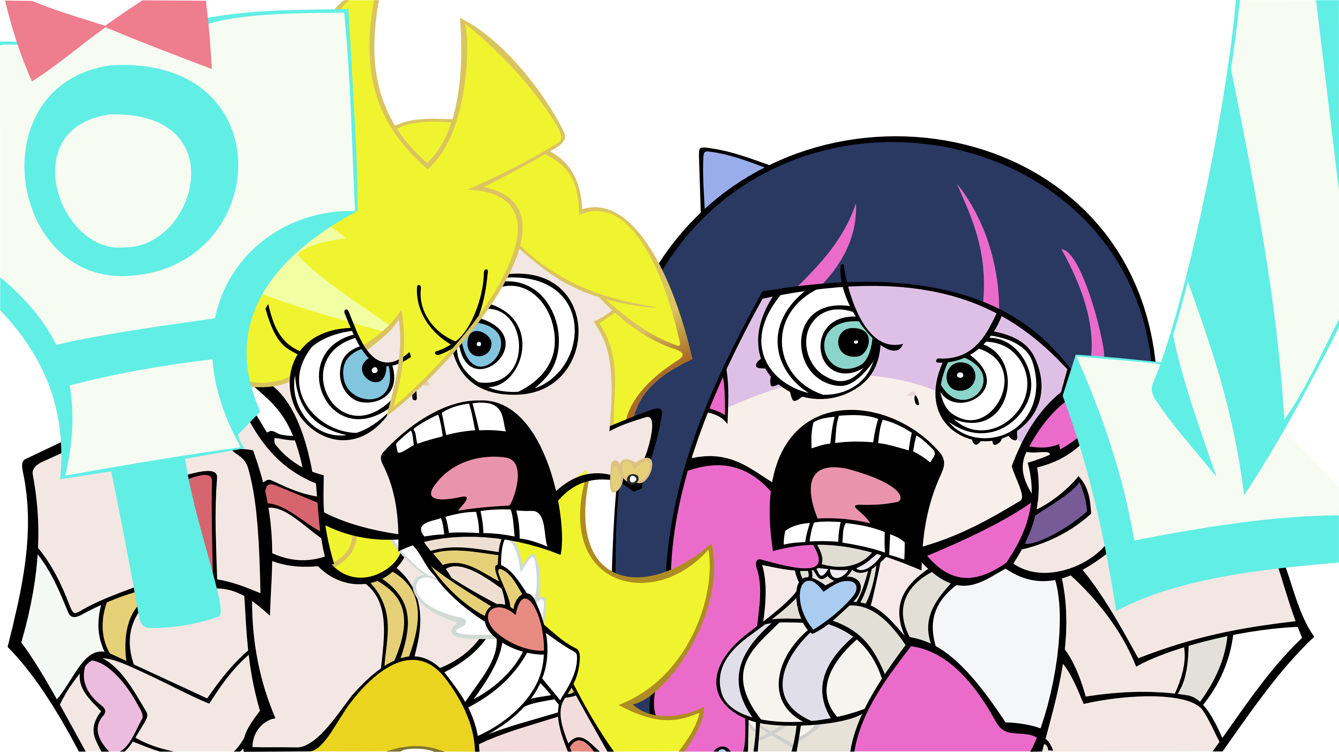 Anime 4556x2560 Panty and Stocking with Garterbelt angel anime anime girls Anarchy Panty Anarchy Stocking colorful angry simple background black background blonde blue hair open mouth blue eyes