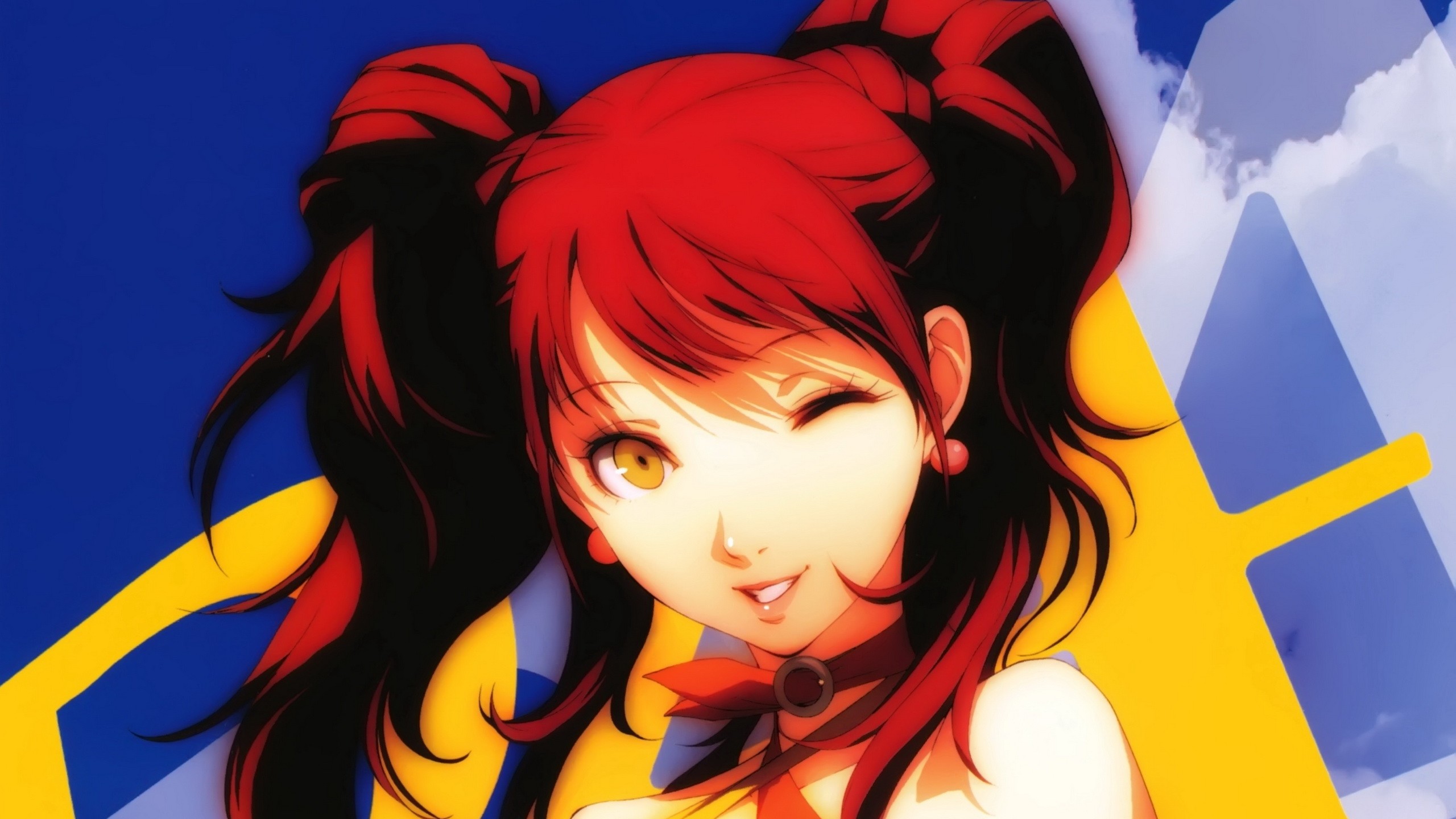 Anime 2560x1440 video games anime girls wink Persona 4 Kujikawa Rise redhead yellow eyes video game girls face atlus Persona series