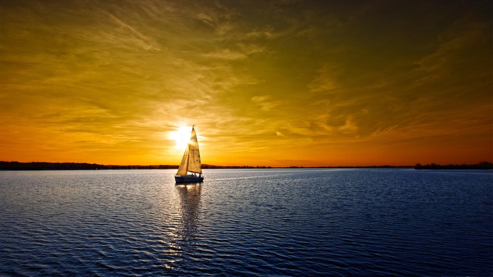 General 1920x1080 sunset boat landscape nature water sky sunlight clouds vehicle sailboats