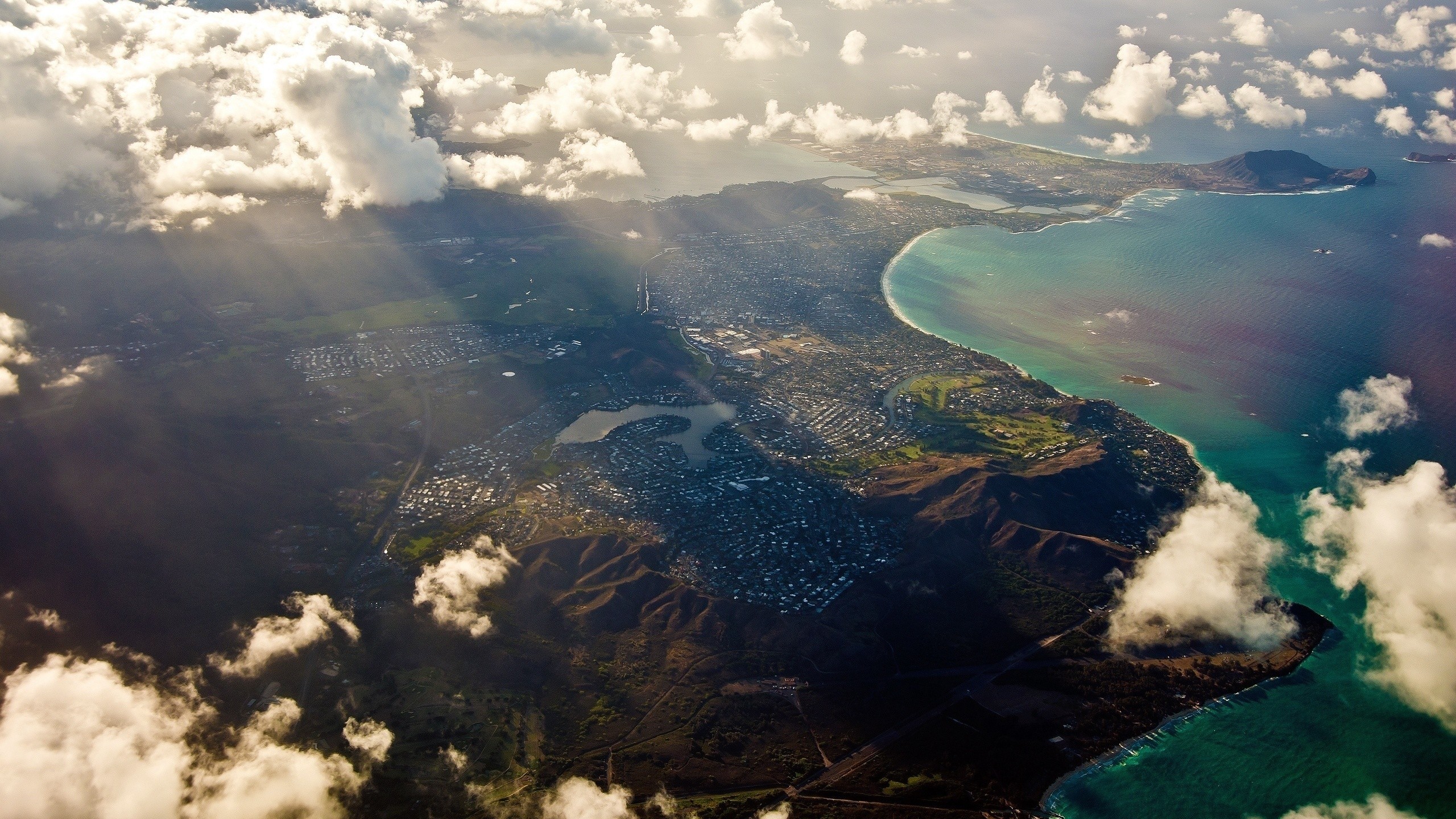General 2560x1440 oahu Hawaii sea island landscape city beach sunlight aerial view USA