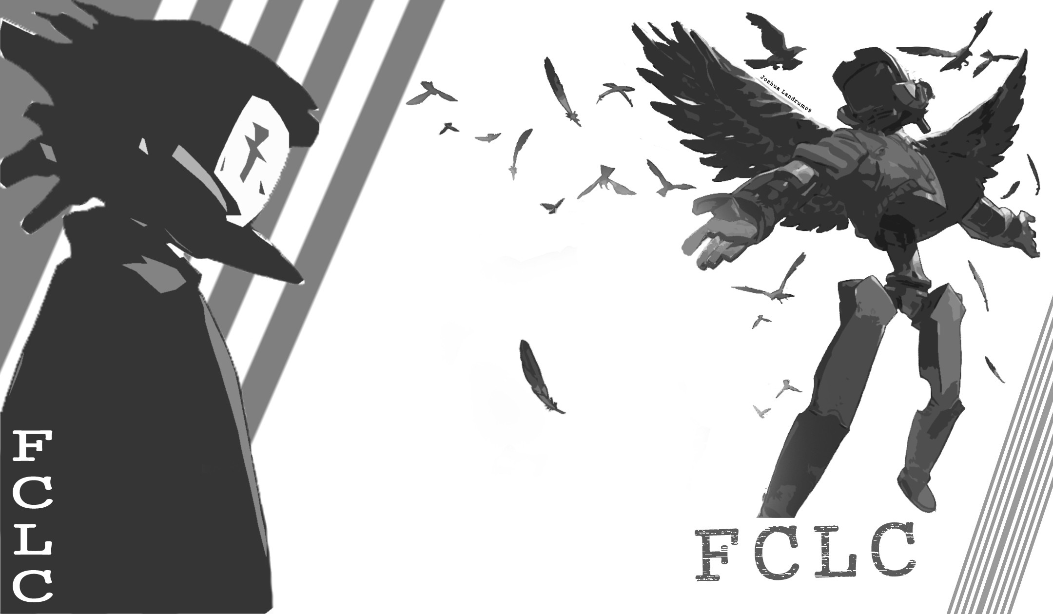 Anime 2160x1260 FLCL anime monochrome birds feathers
