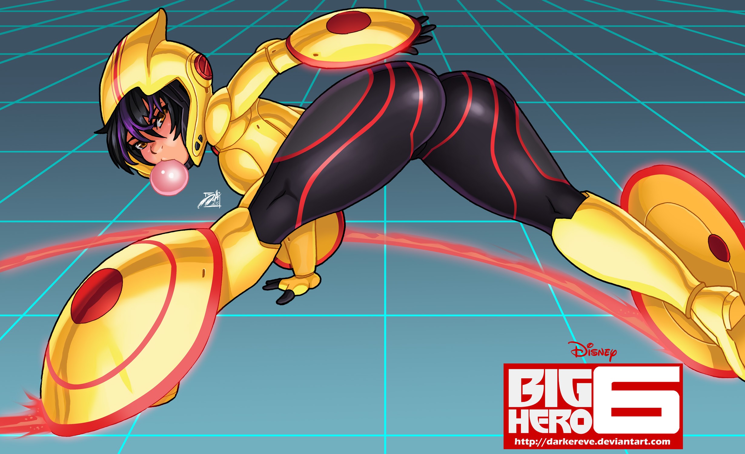 General 2460x1500 ass watermarked Go Go Tomago Big Hero 6 fan art animated movies food sweets bubble gum rear view dark hair grid DeviantArt