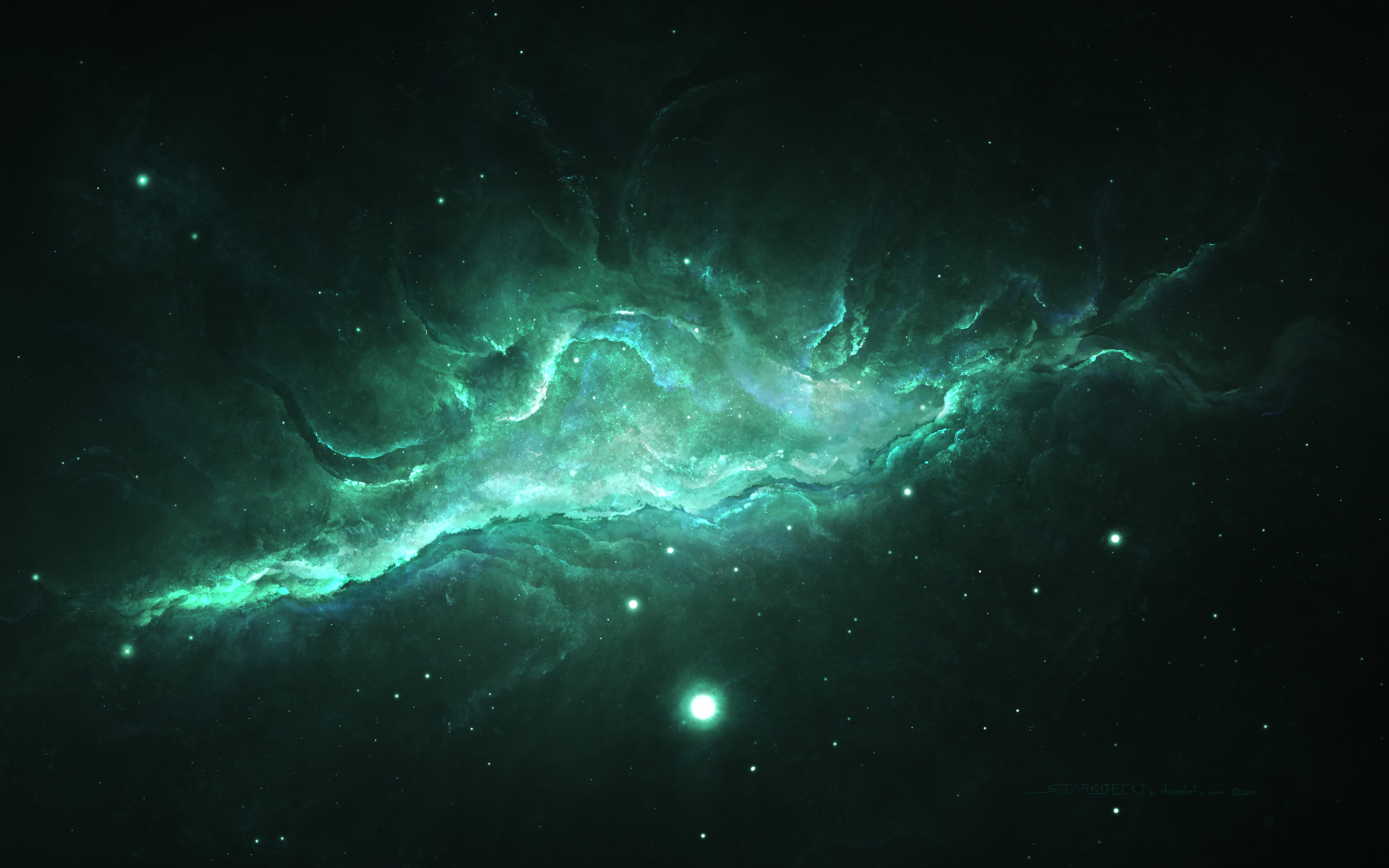 General 5120x3200 space nebula stars universe space art green Starkiteckt