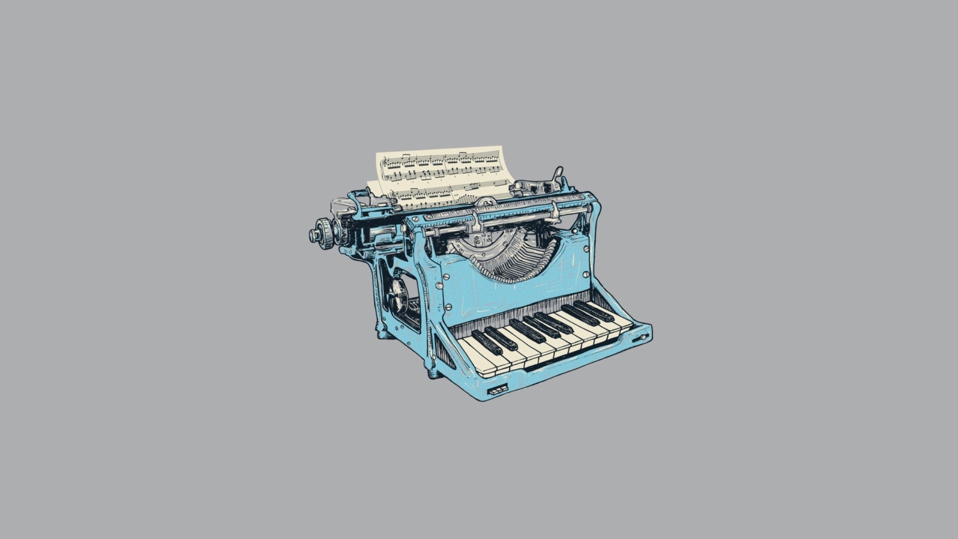 General 1920x1080 minimalism simple background artwork typewriters piano cyan musical notes
