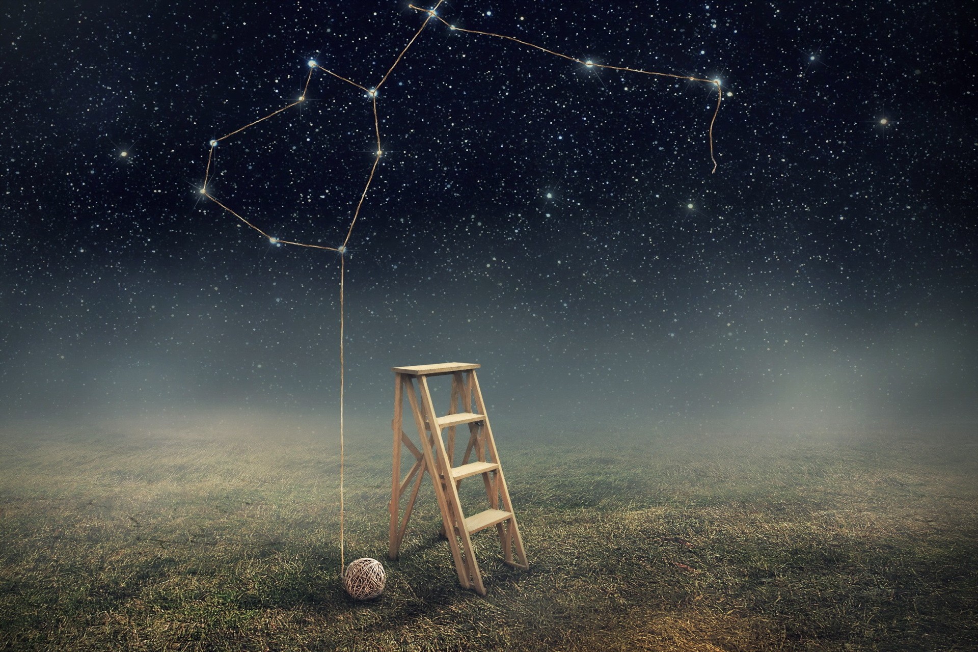 General 1920x1280 digital art ladder stars sky constellations thread surreal