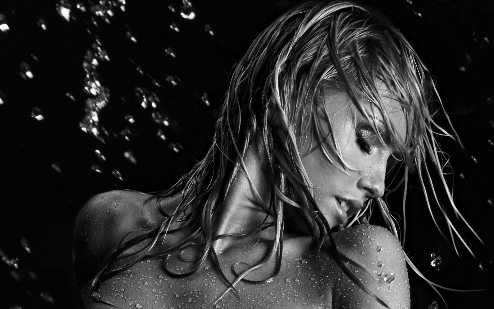 People 1680x1050 women model face dancer water monochrome closed eyes wet hair looking away women indoors indoors studio black background profile