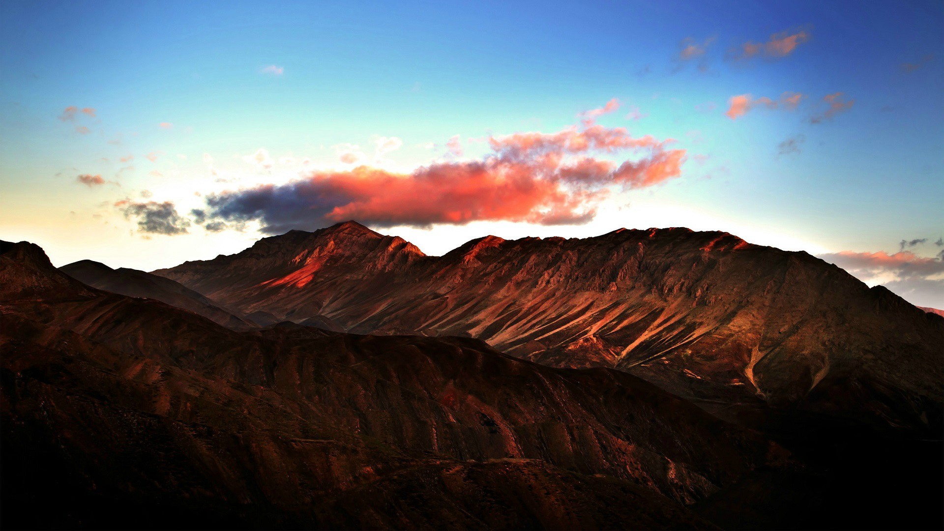 General 1920x1080 mountains nature landscape morning clouds red blue orange low light