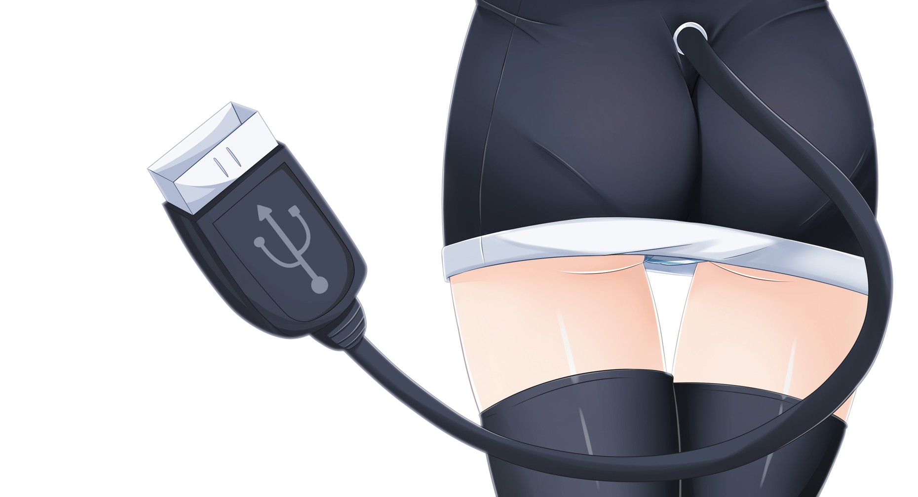 Anime 1860x1008 anime girls anime simple background knee-highs minidress panties USB tail