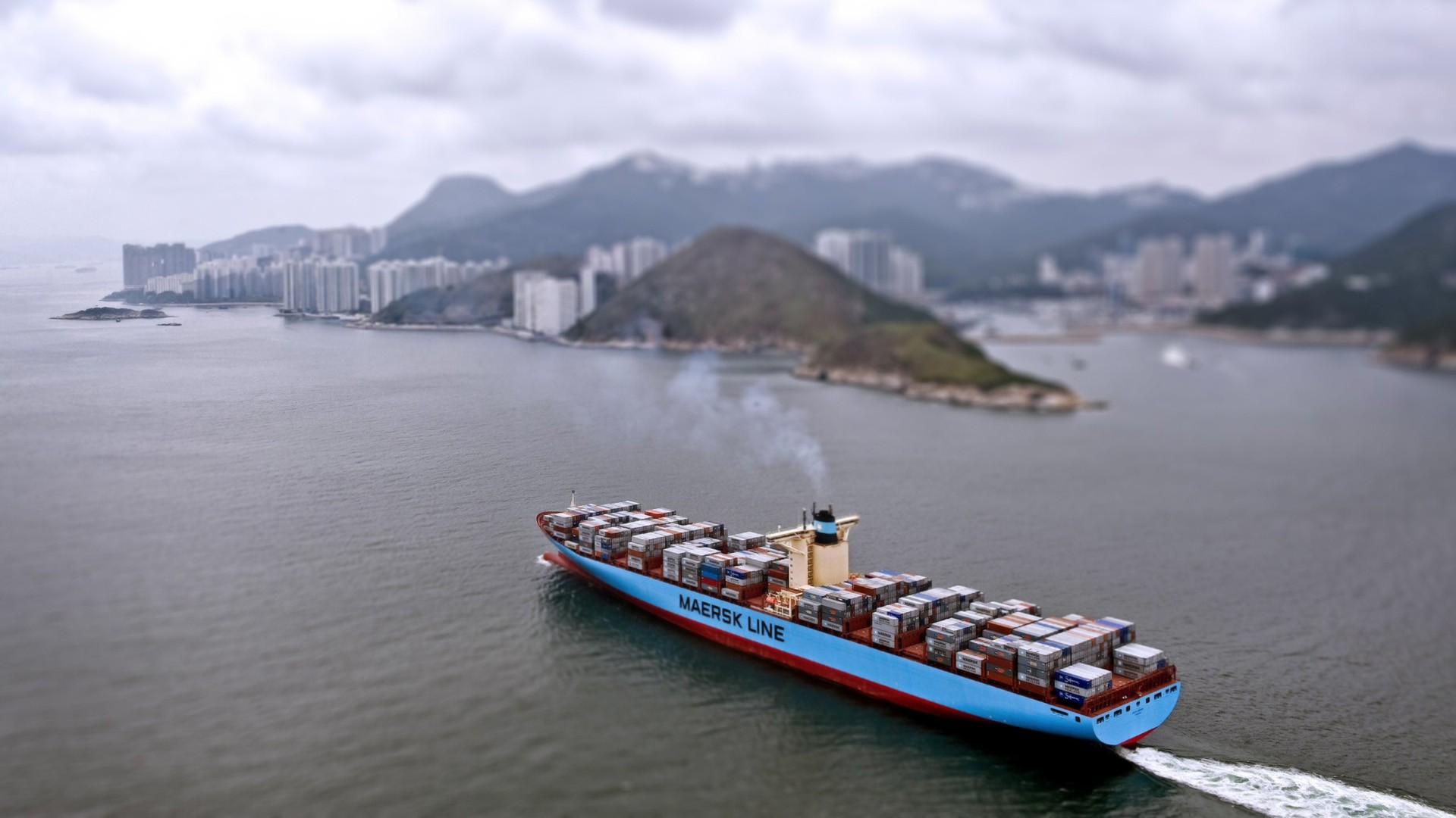 General 1920x1080 nature water ship vehicle sea Asia Hong Kong container ship tilt shift Maersk Line Maersk
