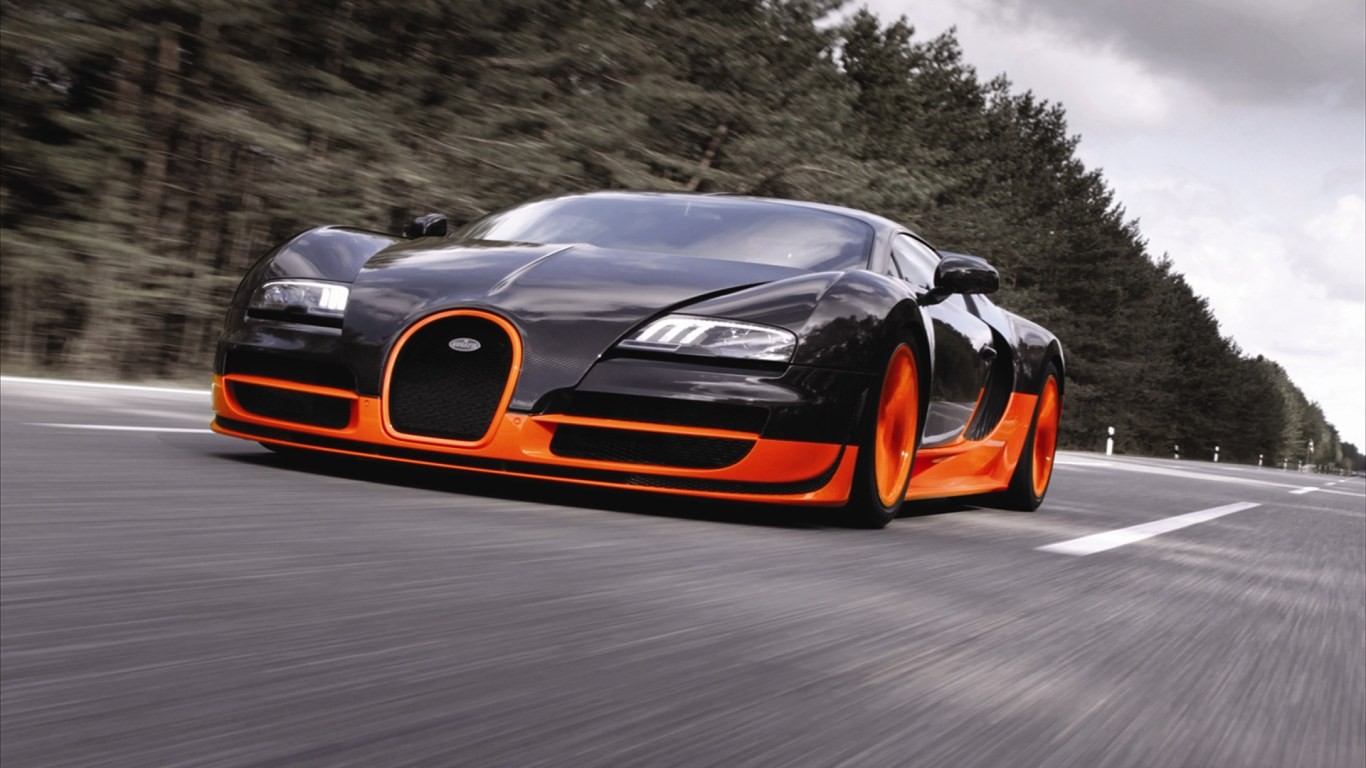 General 1366x768 Bugatti Veyron road car asphalt Bugatti black cars French Cars Volkswagen Group Hypercar