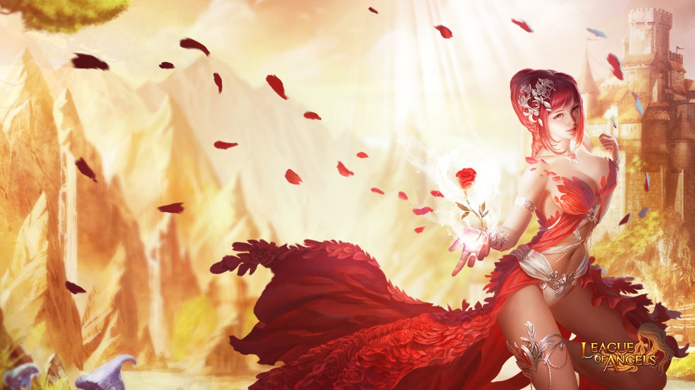 General 1366x768 League of Angels big boobs cleavage fantasy art fantasy girl video games PC gaming boobs redhead video game art video game girls