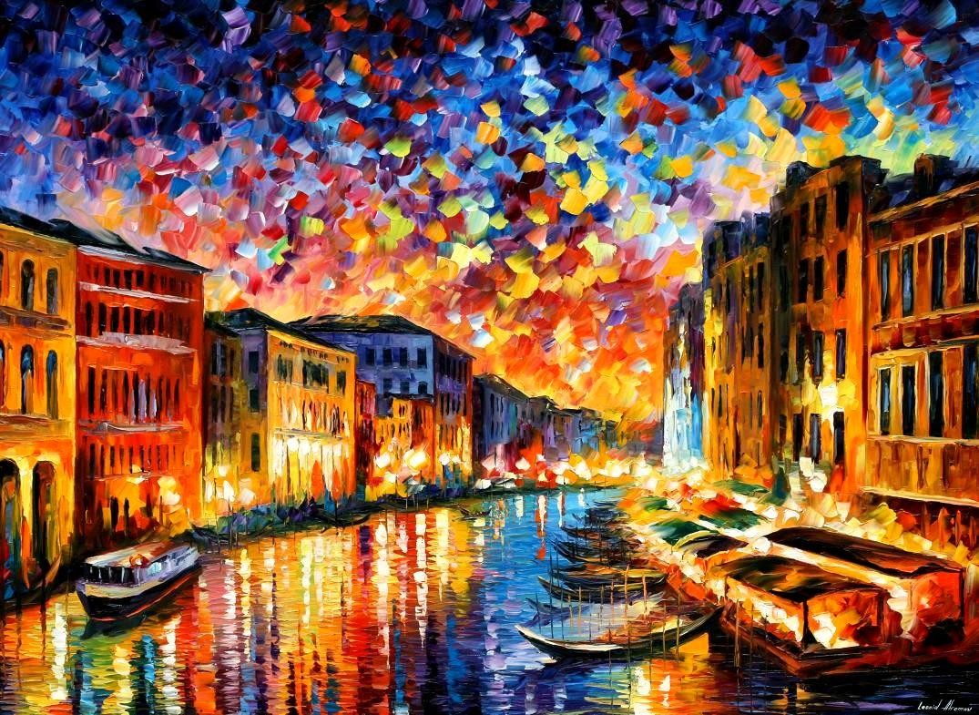 General 1075x785 painting canal Leonid Afremov gondolas colorful reflection Grand Canal Italy Venice artwork digital art watermarked