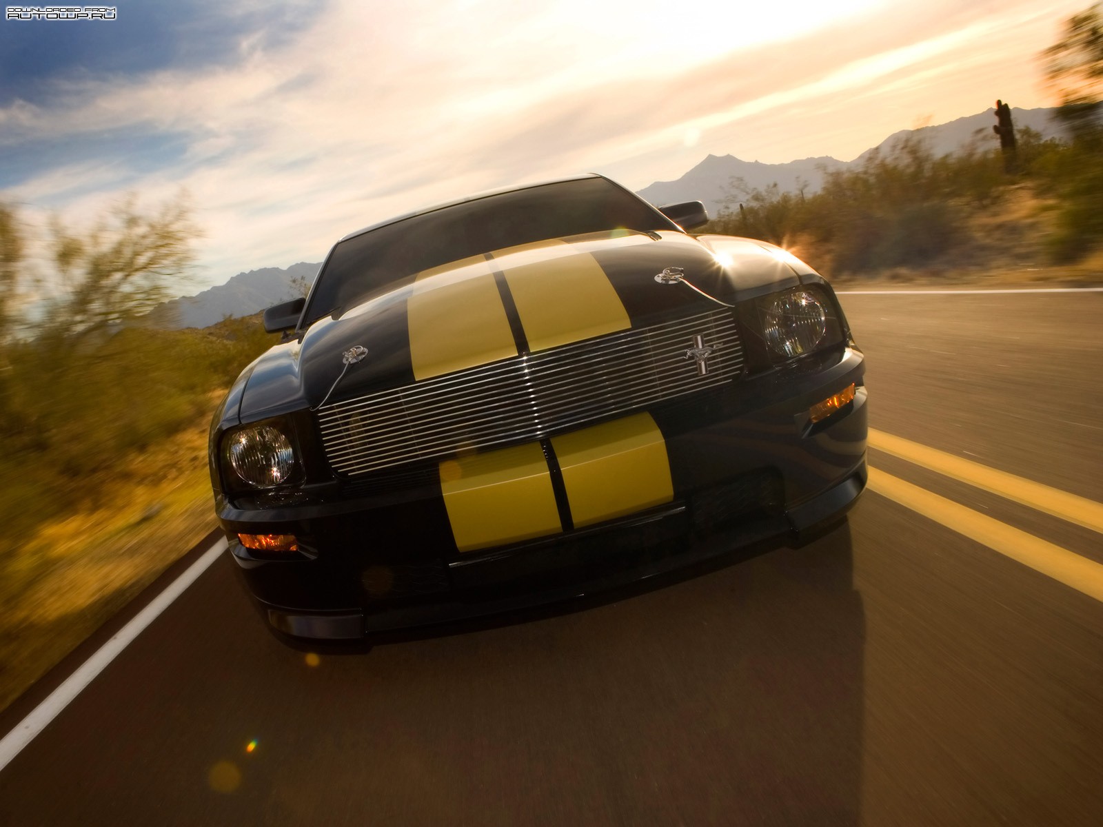 General 1600x1200 car Ford racing stripes frontal view Ford Mustang dutch tilt road black cars muscle cars vehicle Ford Mustang S-197