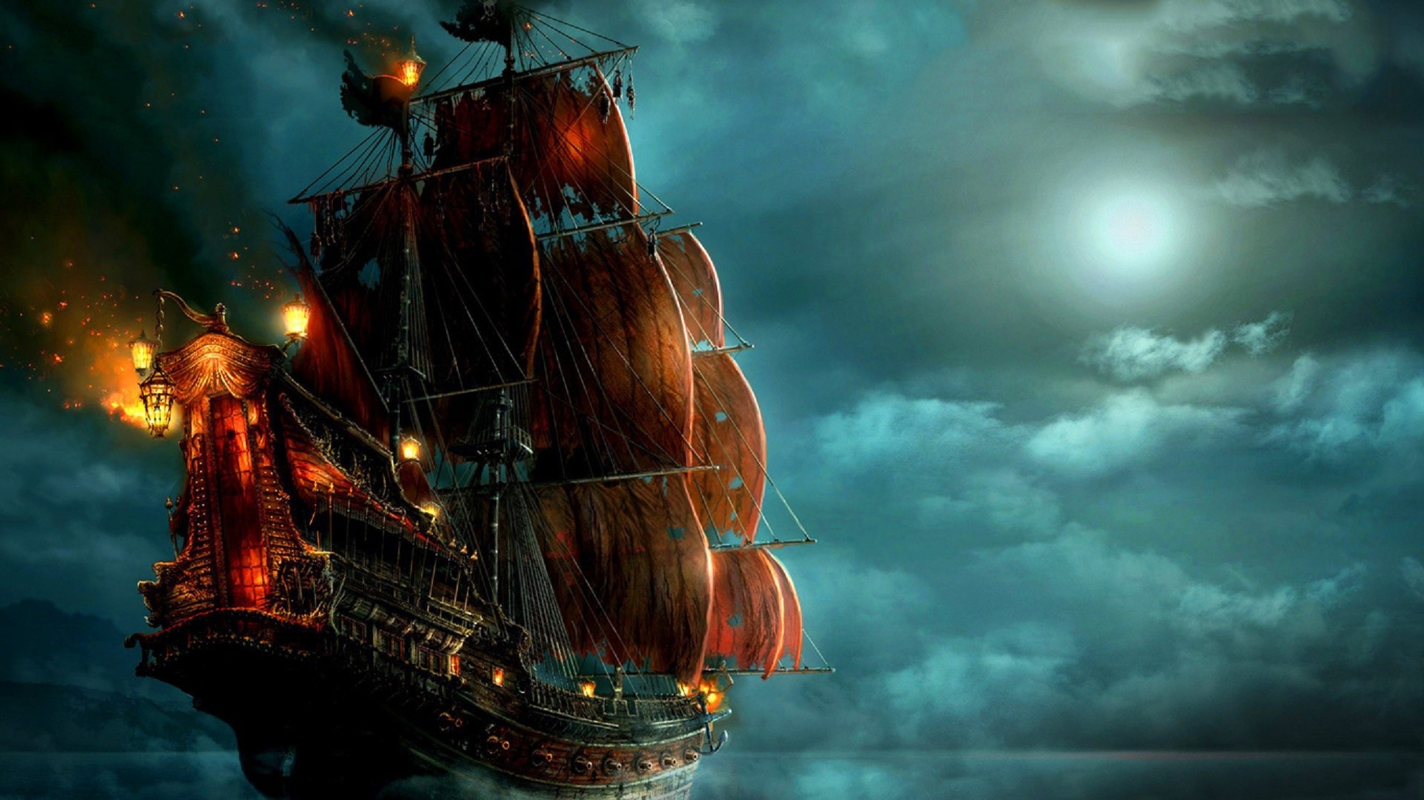 General 2049x1152 sailing ship fantasy art ship artwork pirates lantern ghost ship rigging (ship)