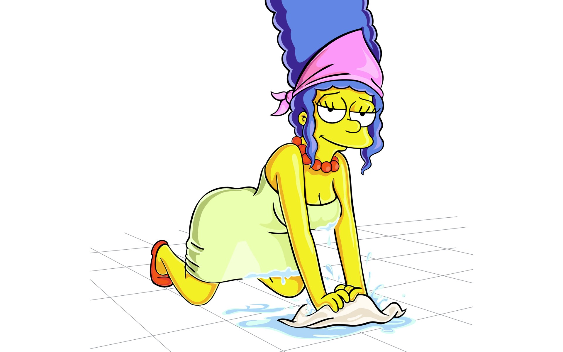 General 1920x1200 The Simpsons Marge Simpson cartoon on the floor blue hair white background simple background suggestive TV series