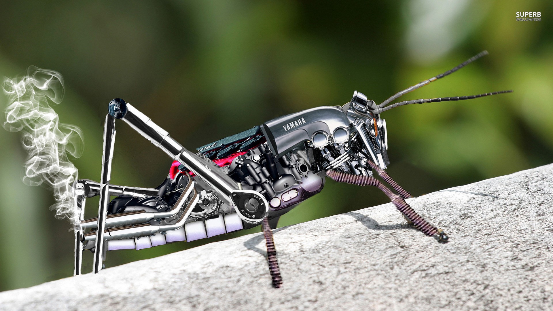 General 1920x1080 grasshopper insect robot digital art Yamaha smoke