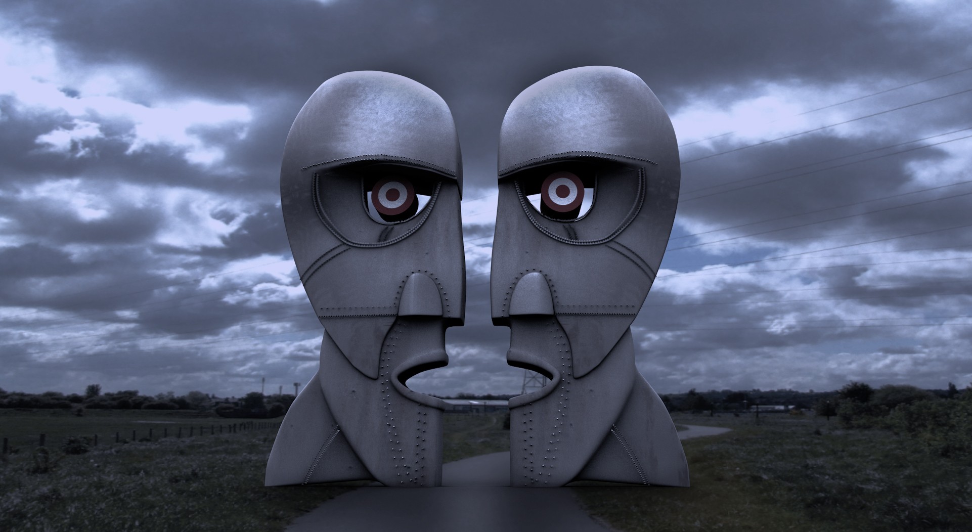 General 1922x1052 Pink Floyd sculpture metal symmetry nature road field trees clouds evening artwork band