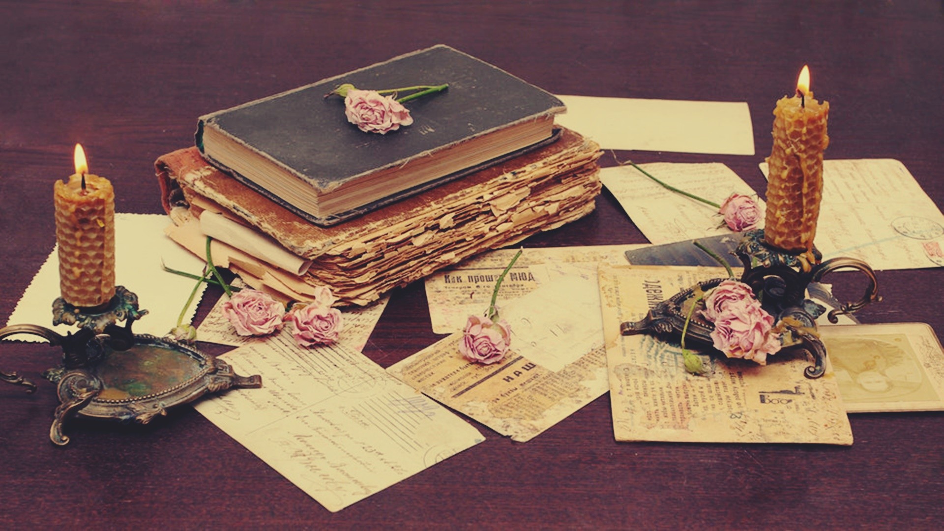 General 1920x1080 books candles rose paper table vintage old still life plants flowers pink flowers