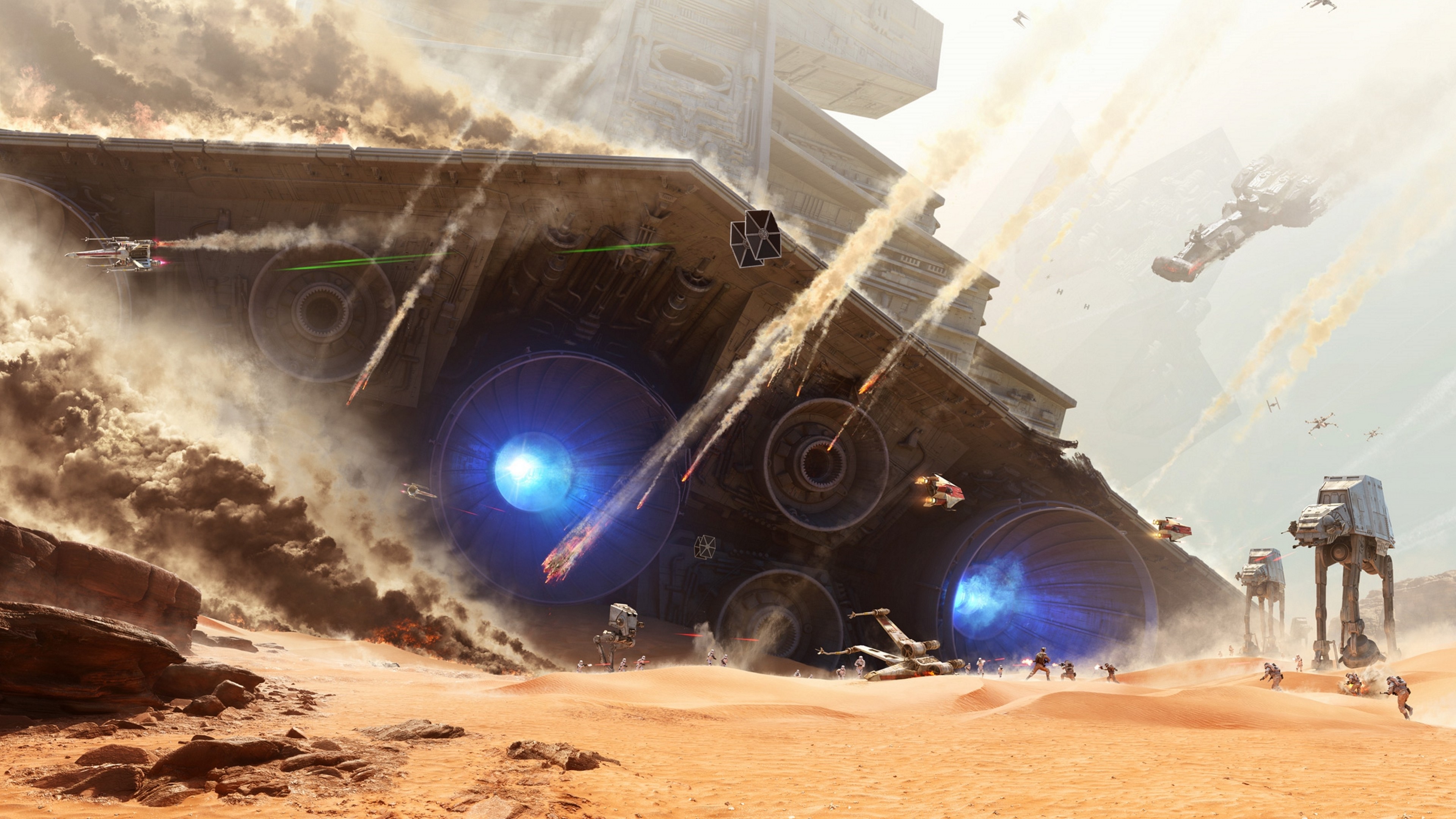 General 3840x2160 Star Wars Star Wars: Battlefront EA DICE video games battle AT-AT AT-ST TIE Fighter soldier Star Destroyer X-wing desert AT-ST Walker video game art Imperial Forces science fiction