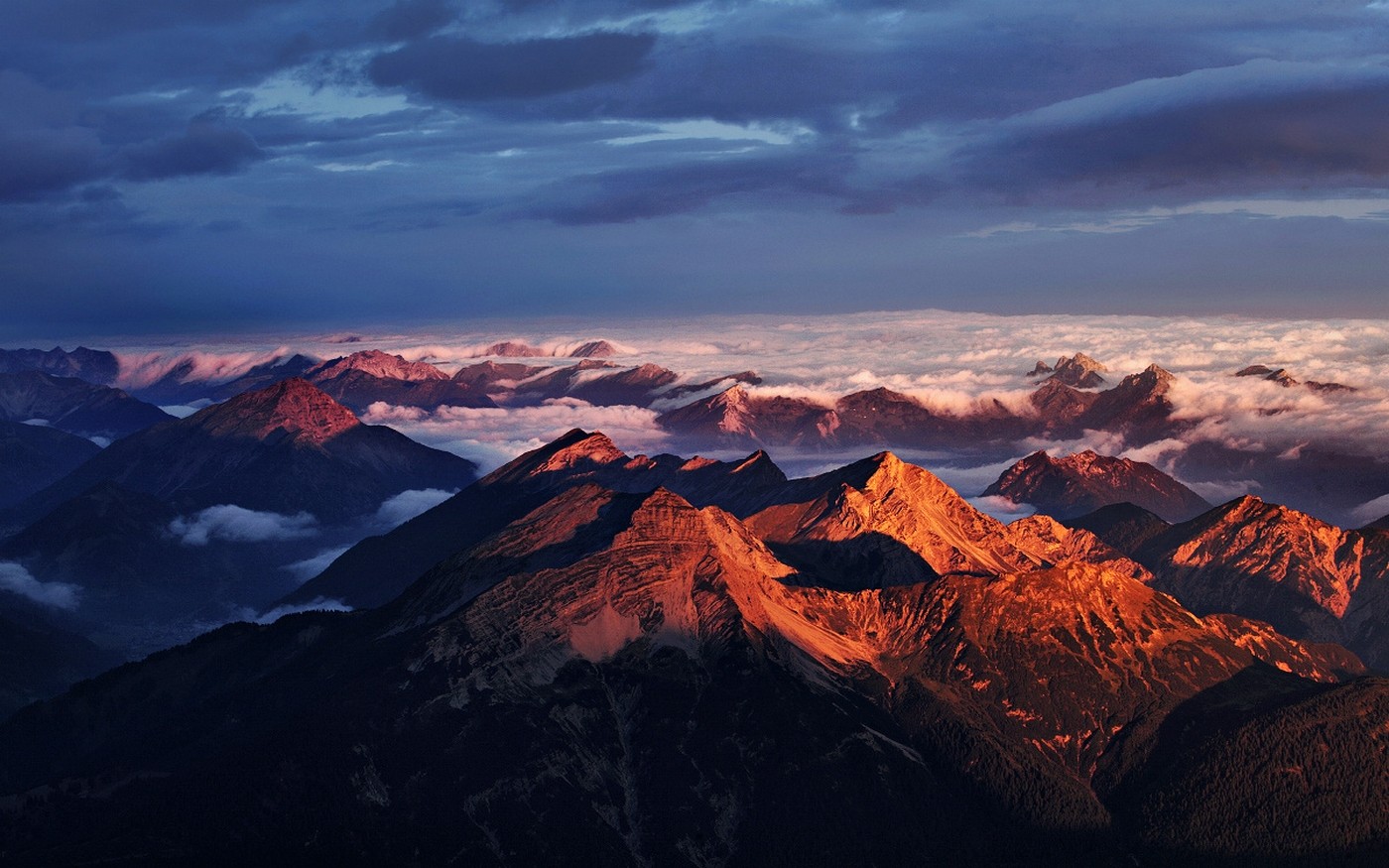 General 1400x875 nature landscape mountains sunset Alps clouds sky summit summer Germany