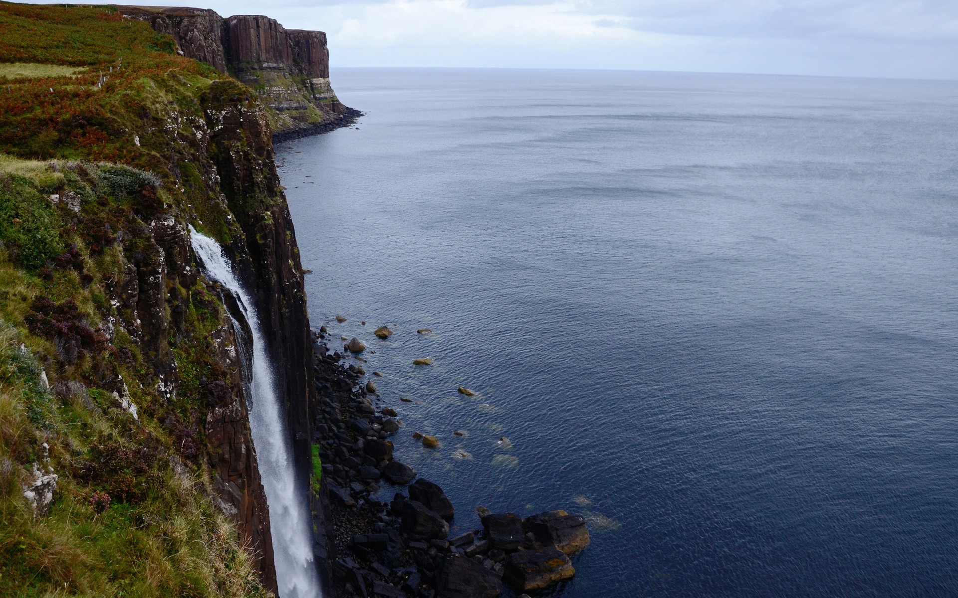 General 1920x1200 landscape Scotland cliff waterfall sea coast horizon