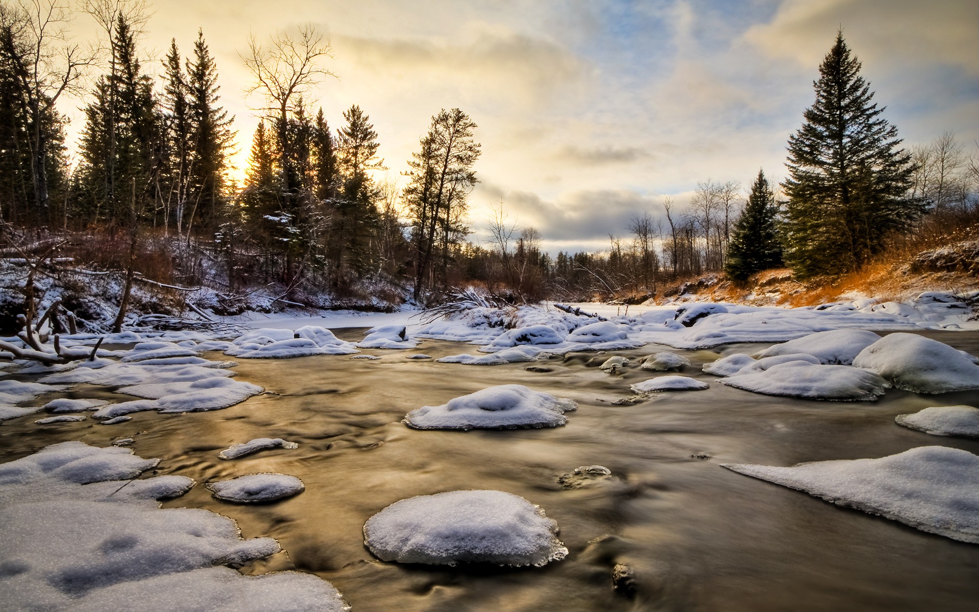General 1920x1200 nature winter river trees sky outdoors cold ice snow water