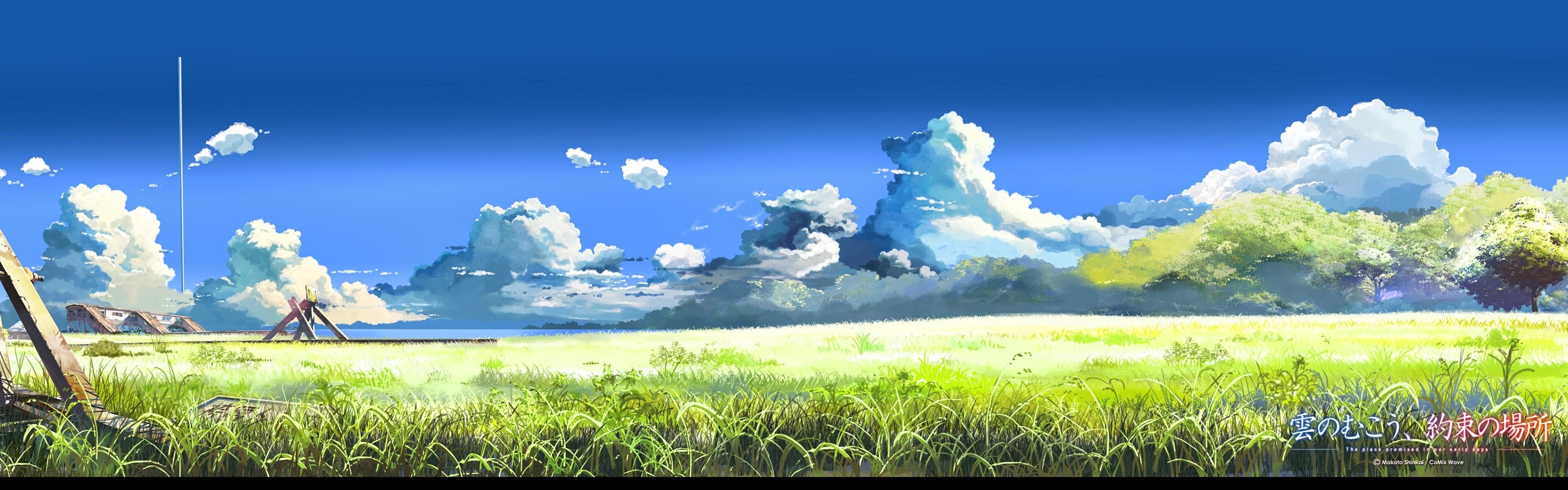 Anime 3172x991 field landscape sky clouds nature The Place Promised In Our Early Days Makoto Shinkai 