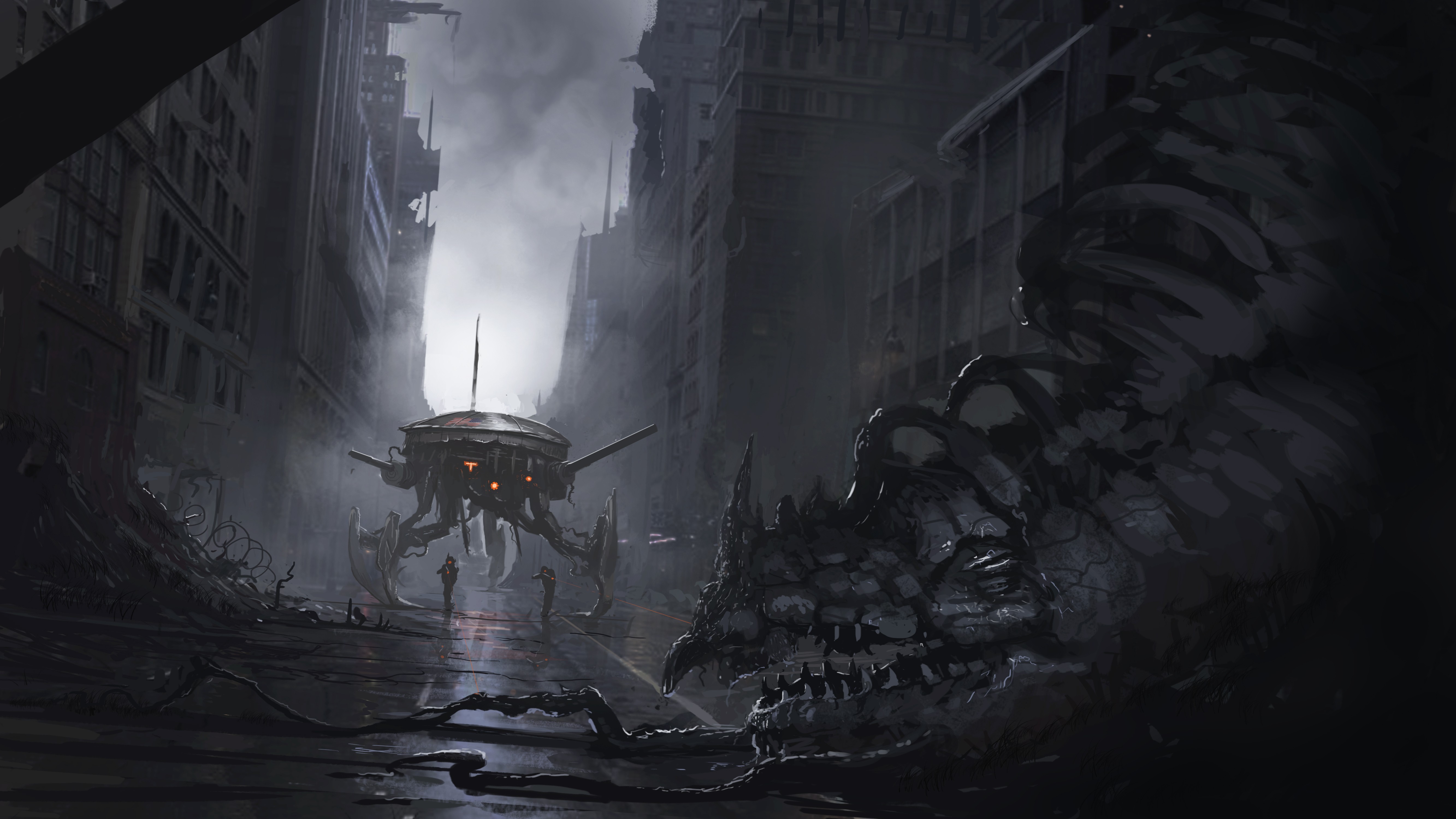 General 5332x3000 artwork concept art robot creature city destruction death soldier science fiction futuristic DeviantArt