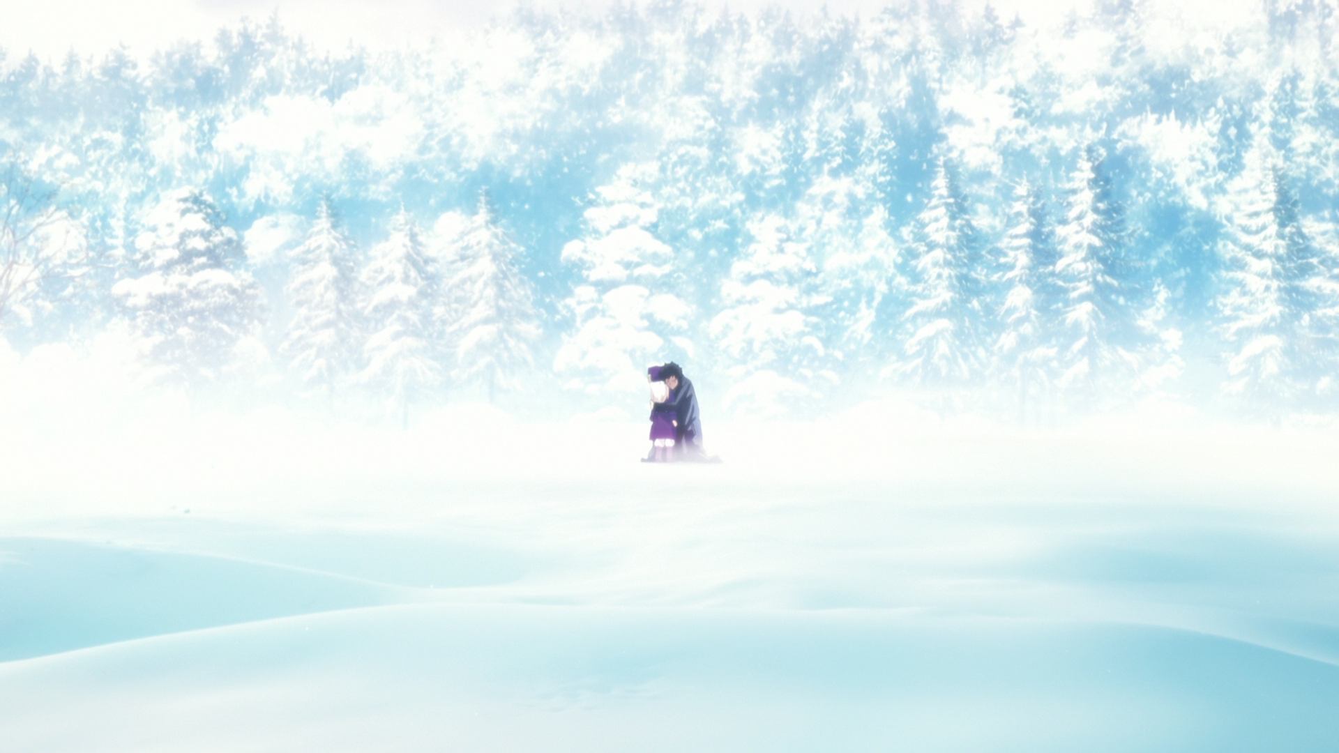 Anime 1920x1080 Fate/Zero anime Fate series Kiritsugu Emiya Illyasviel von Einzbern winter snow trees anime girls alone women cold women outdoors sitting outdoors