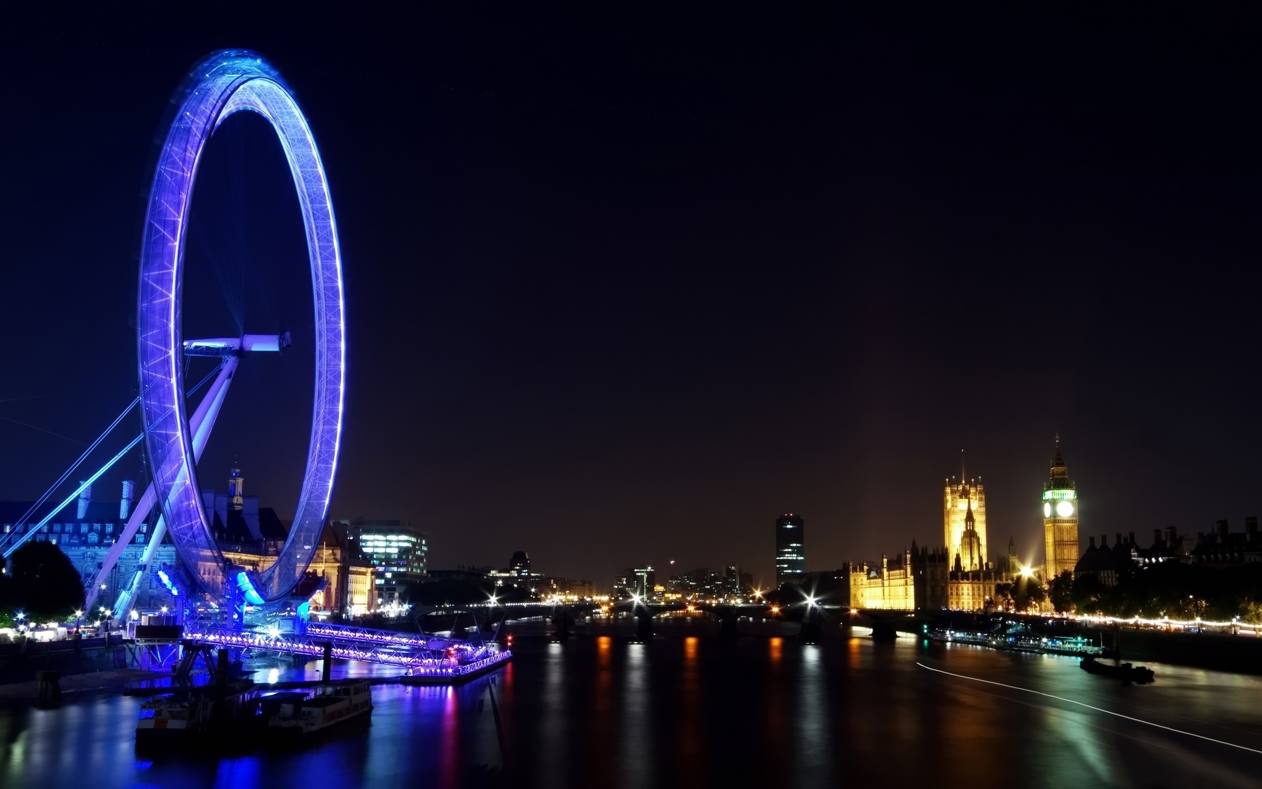 General 2560x1600 London Eye ferris wheel Big Ben lights night River Thames Westminster cityscape UK England London