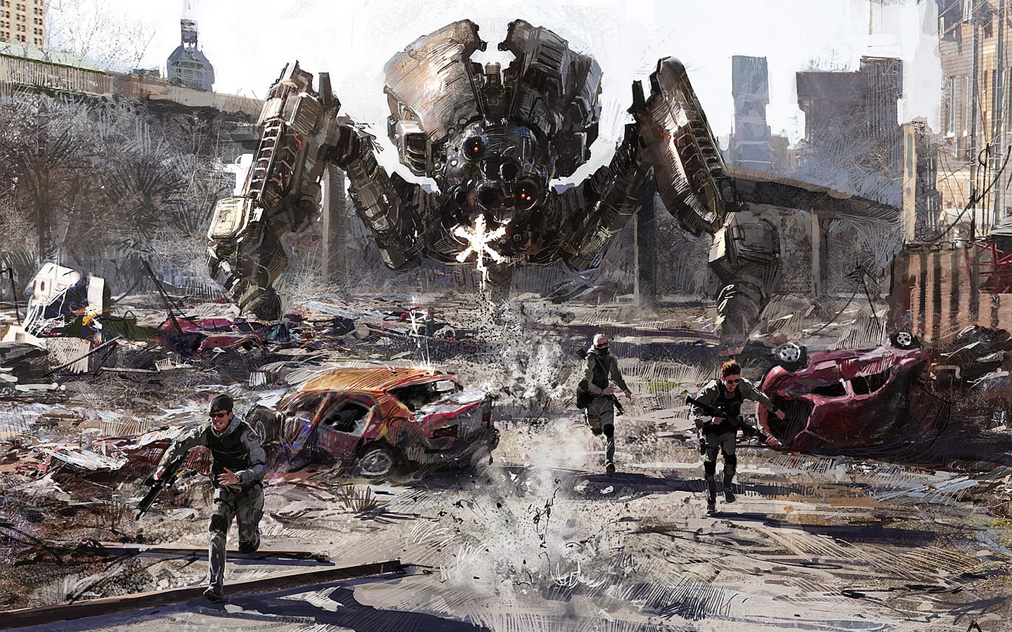 General 1440x900 artwork concept art robot mechs war destruction science fiction futuristic